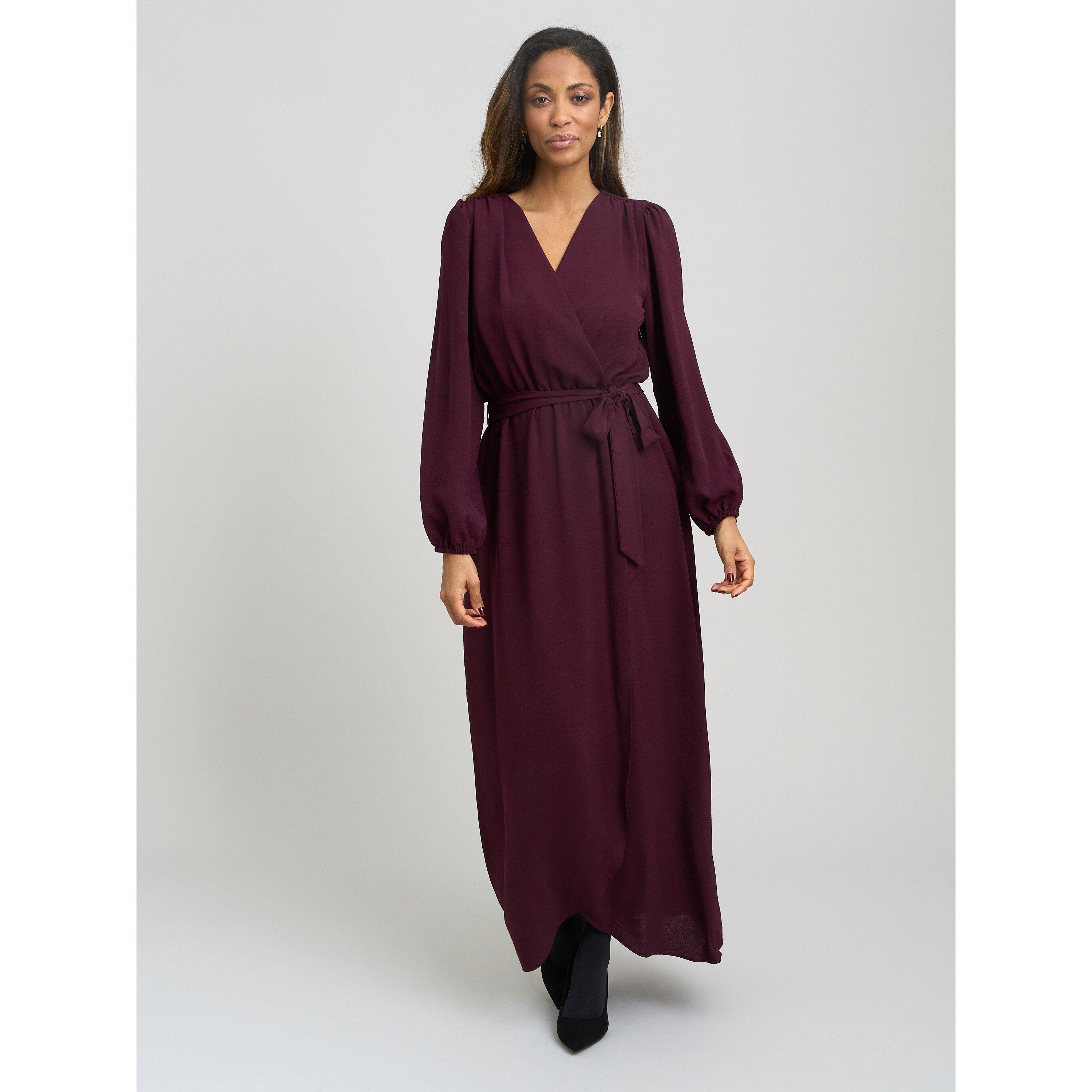 Burgundy - Gina Bacconi - Gena Bow Wrap Long Sleeve Maxi Dress - 5
