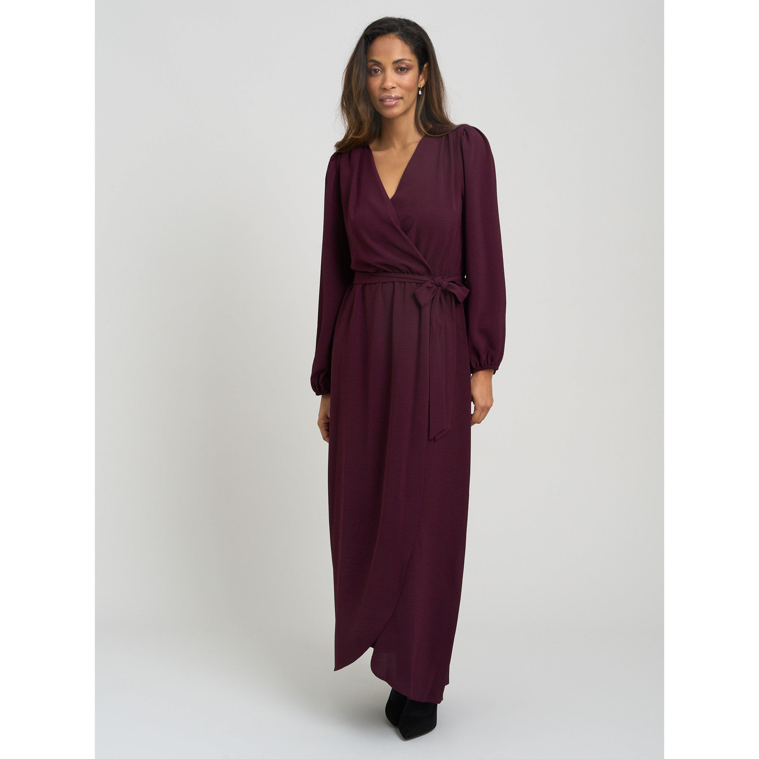 Burgundy - Gina Bacconi - Gena Bow Wrap Long Sleeve Maxi Dress - 6