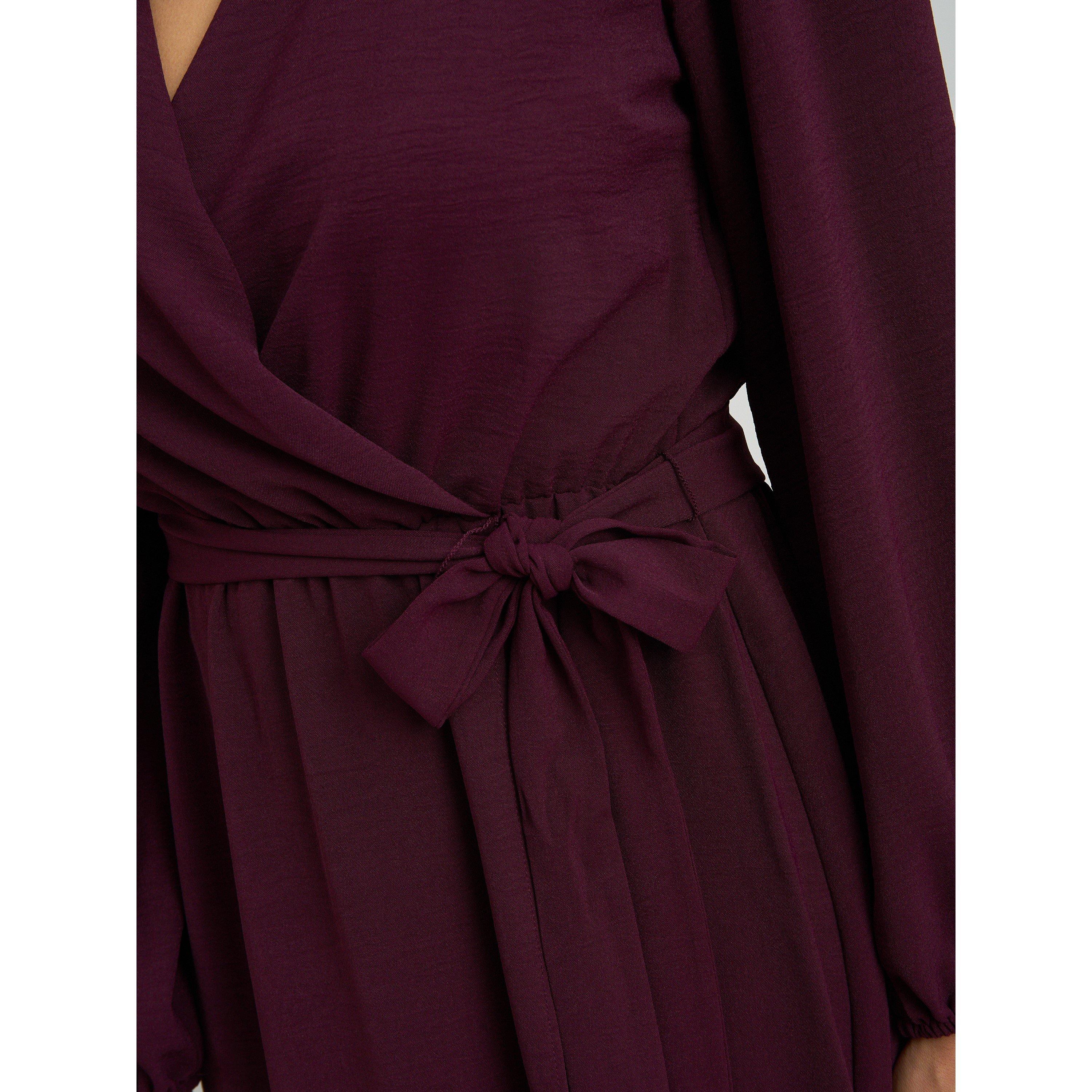 Burgundy - Gina Bacconi - Gena Bow Wrap Long Sleeve Maxi Dress - 7