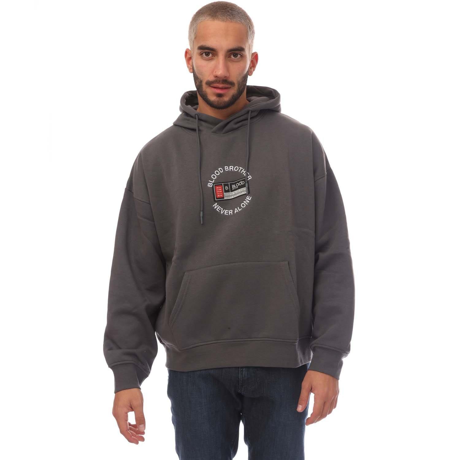 Grey - Blood Brother - Badged Basket Hoodie - 3