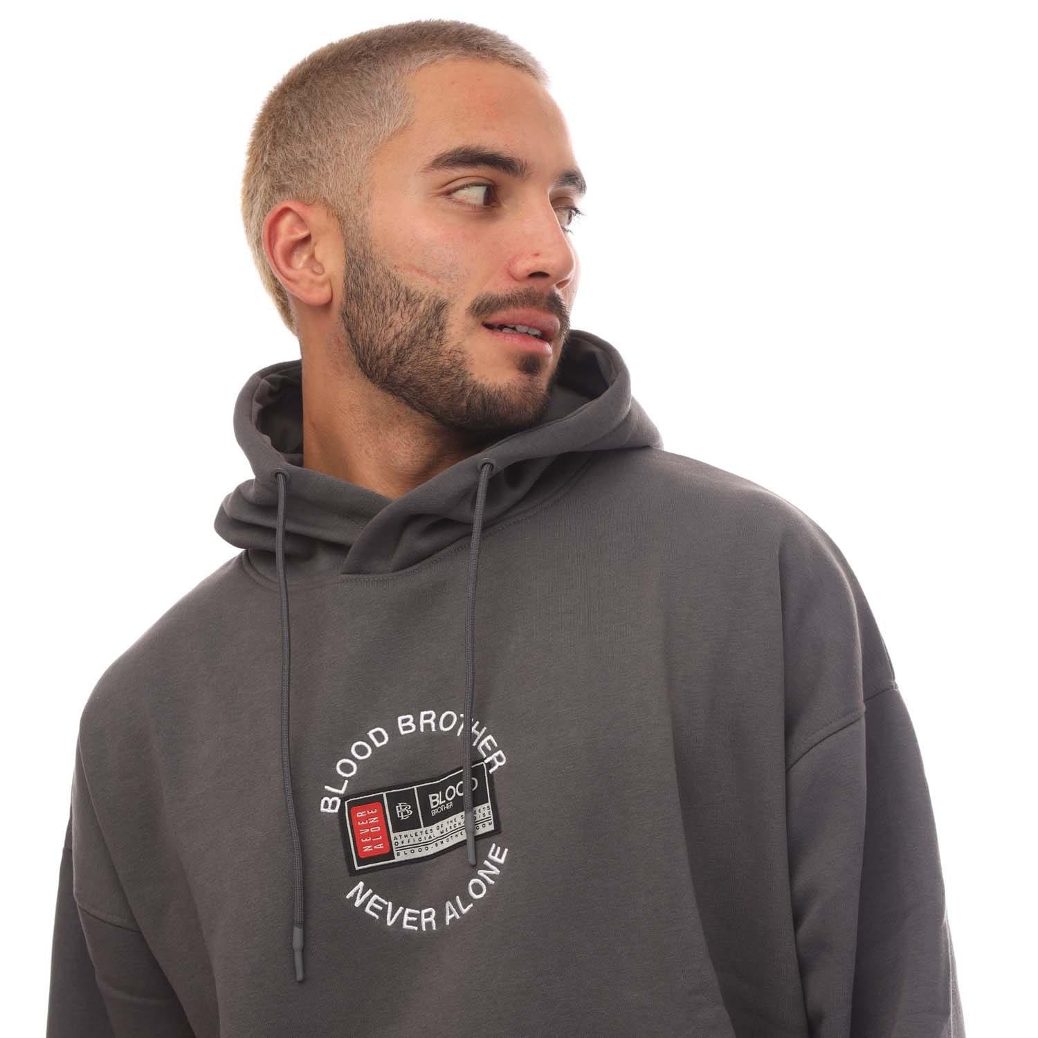 Grey - Blood Brother - Badged Basket Hoodie - 4