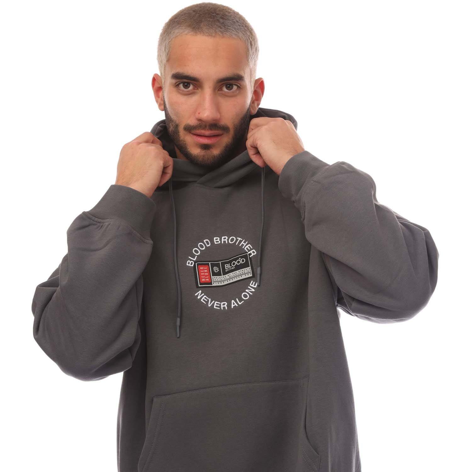 Grey - Blood Brother - Badged Basket Hoodie - 5