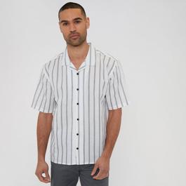Threadbare Linen Blend Short Sleeve Revere Collar Stripe Shir