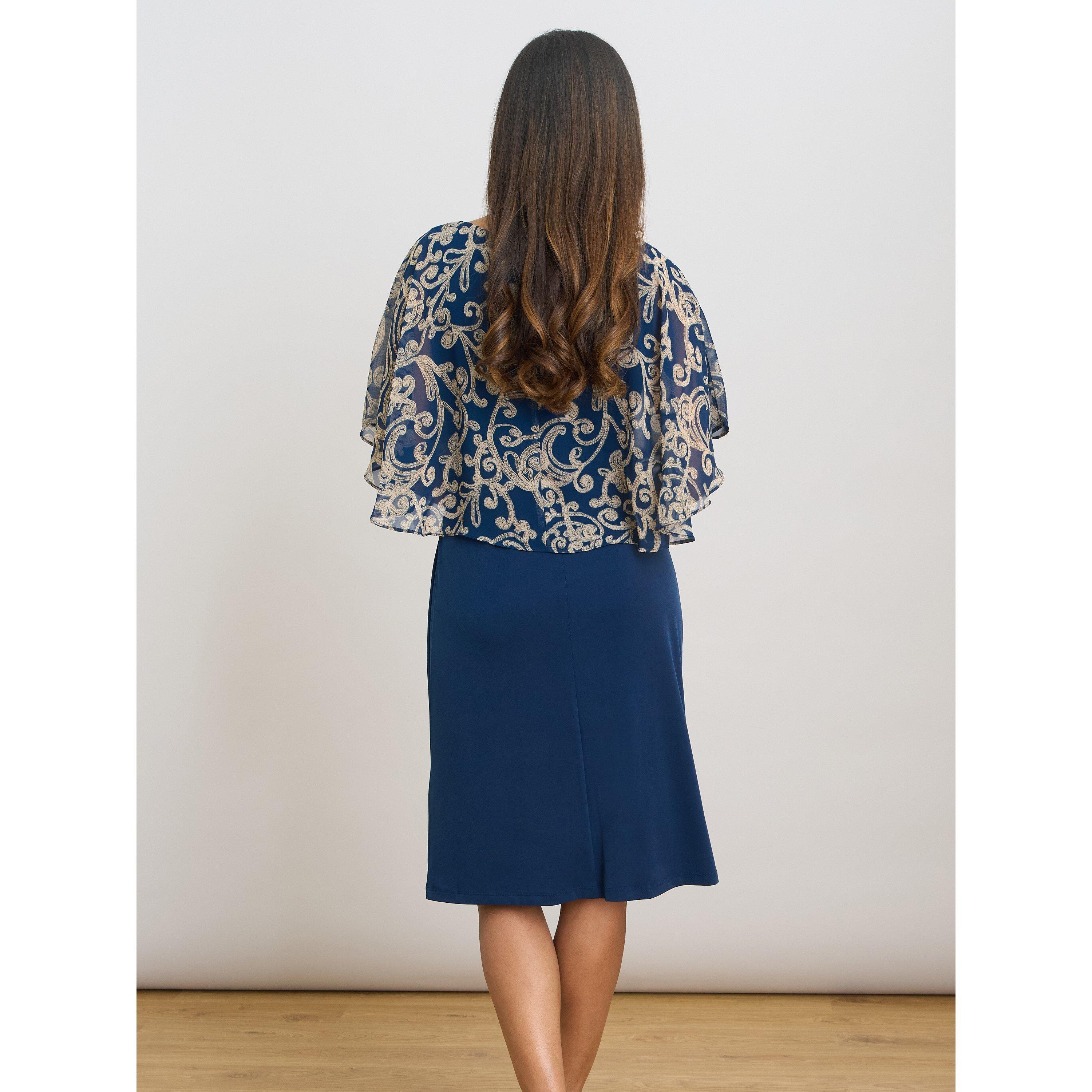 Navy Beige - Gina Bacconi - Gracie Chiffon Overlay Dress - 2