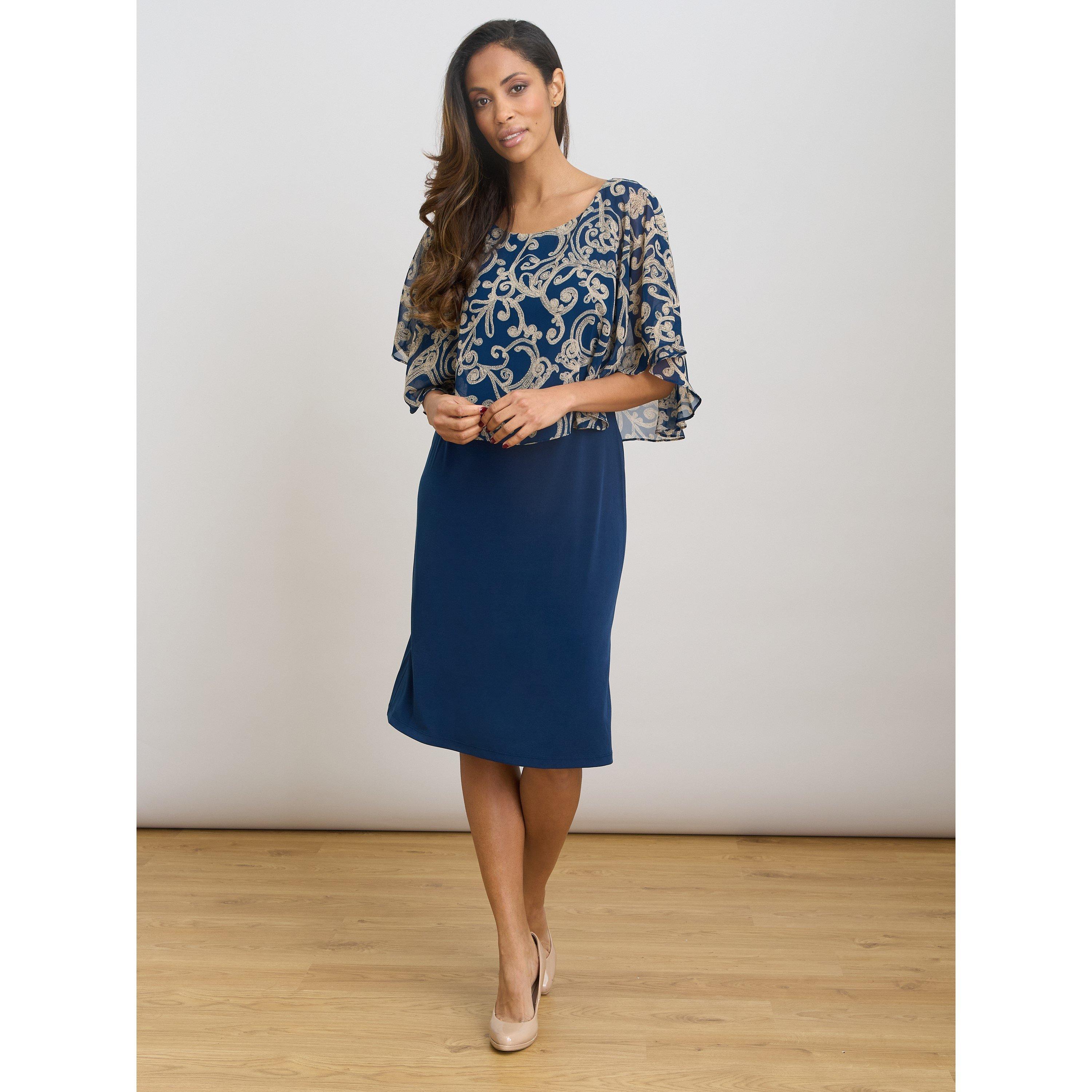 Navy Beige - Gina Bacconi - Gracie Chiffon Overlay Dress - 3