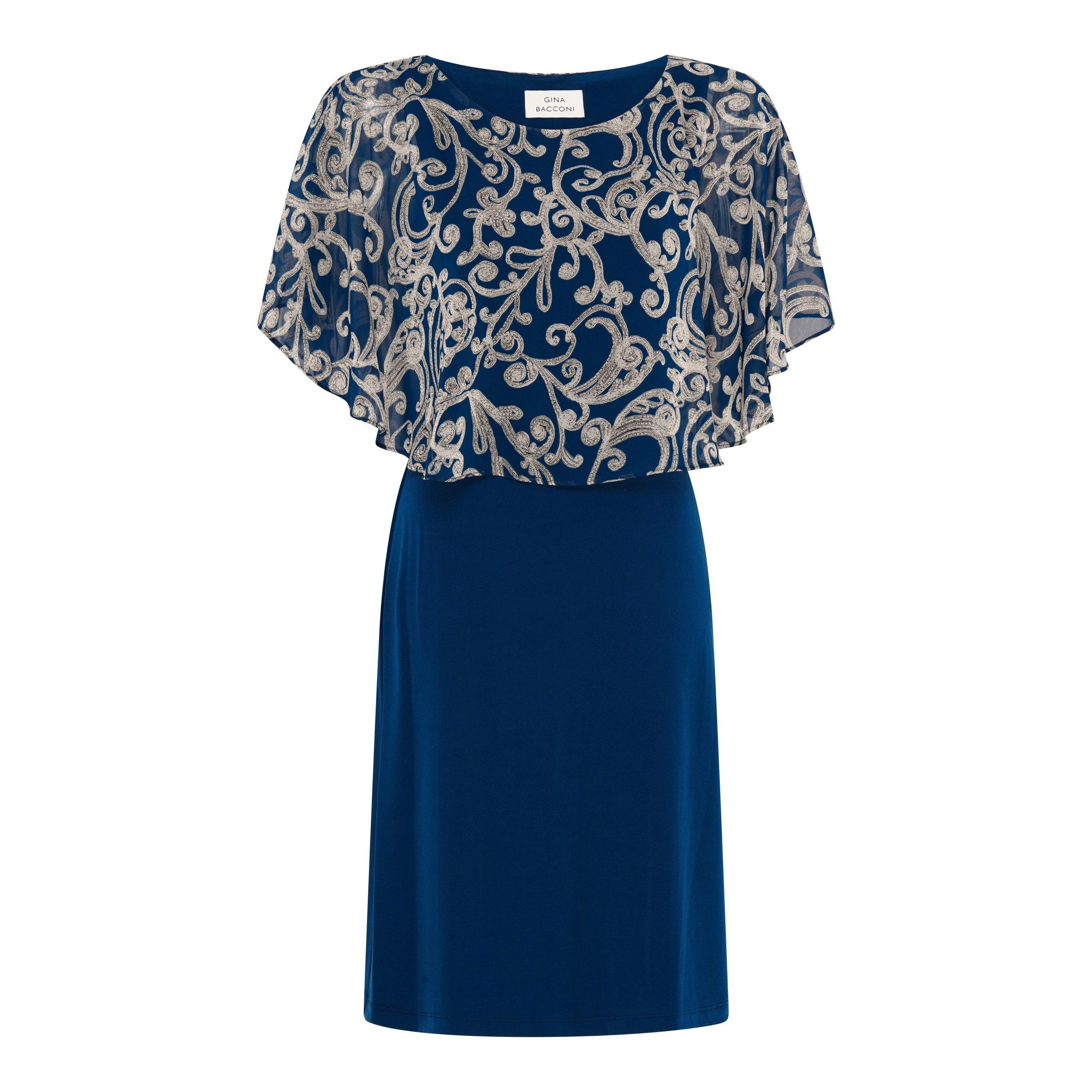 Navy Beige - Gina Bacconi - Gracie Chiffon Overlay Dress - 4