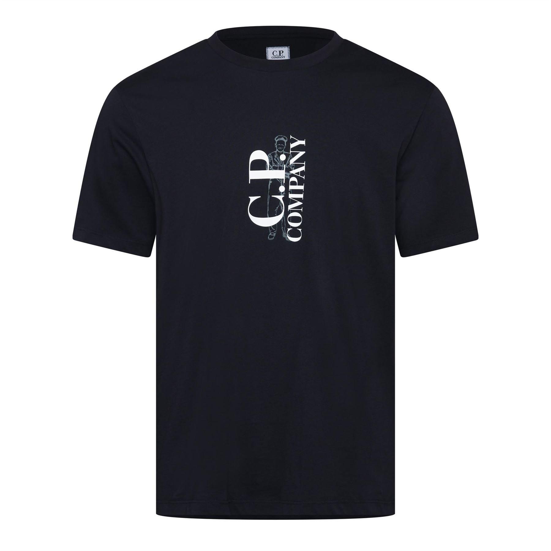 Navy - CP Company - 30/1 Jersey Vertical Logo T-Shirt - 1