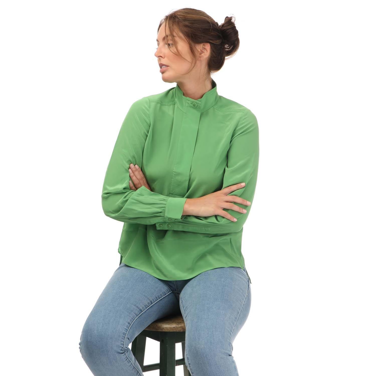 Green - Ted Baker - Marylou Silk Shirt With Stand Collar - 4