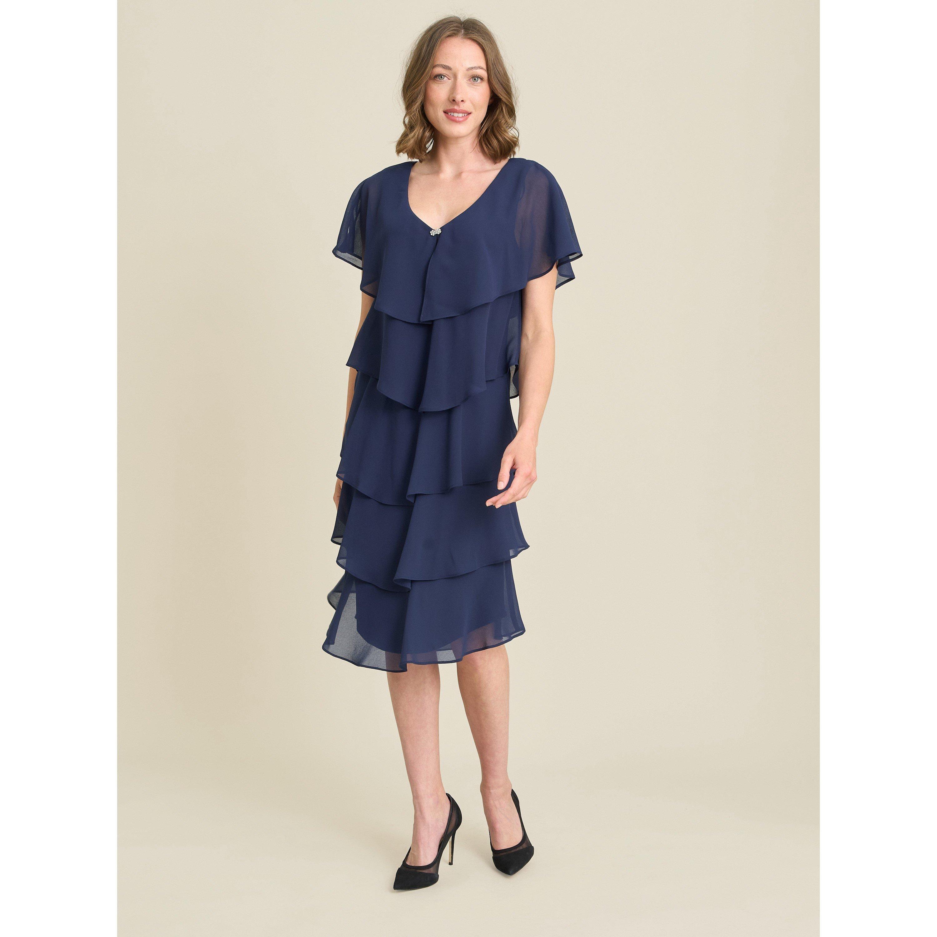 Navy - Gina Bacconi - Bella Georgette Tiered Dress - 1