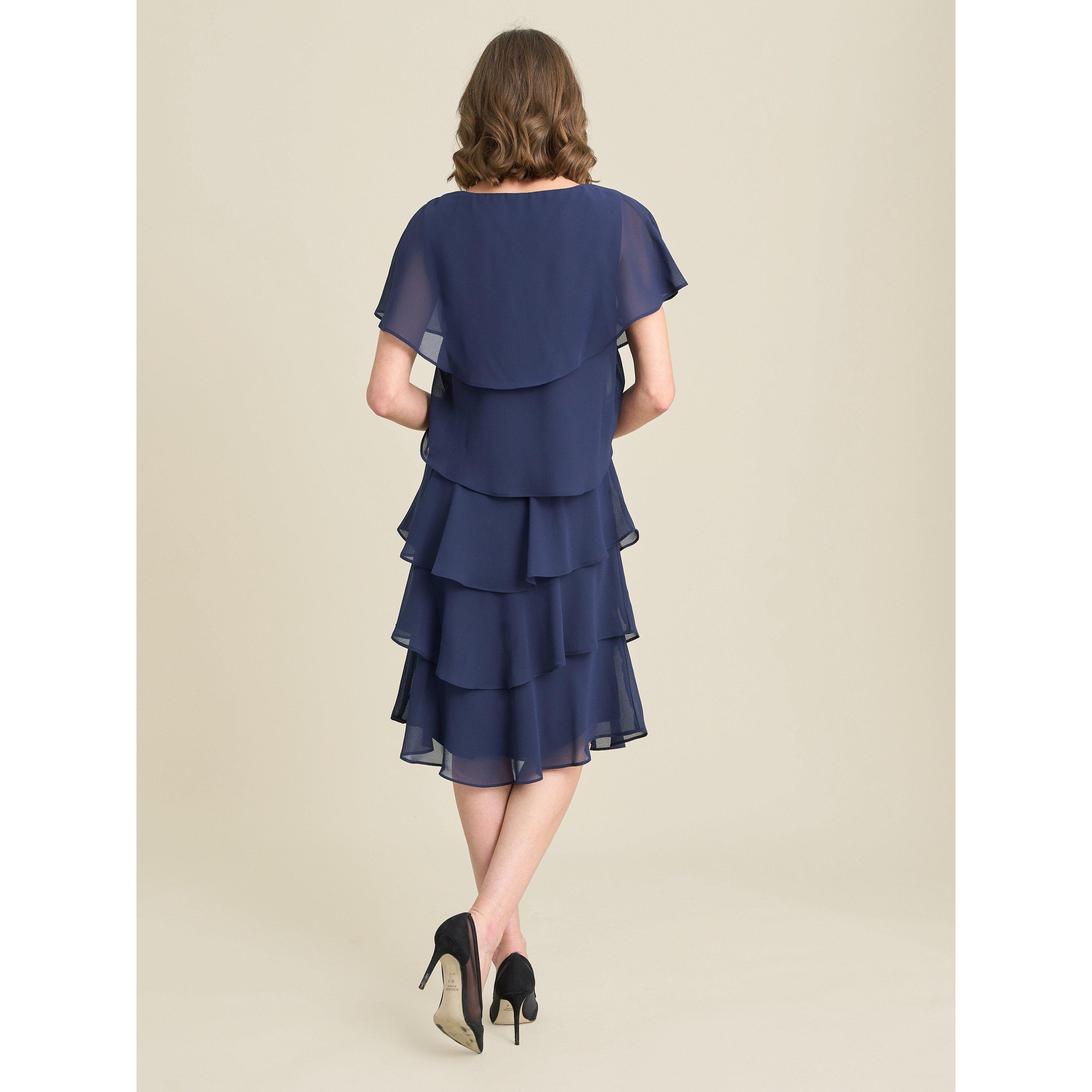Navy - Gina Bacconi - Bella Georgette Tiered Dress - 2