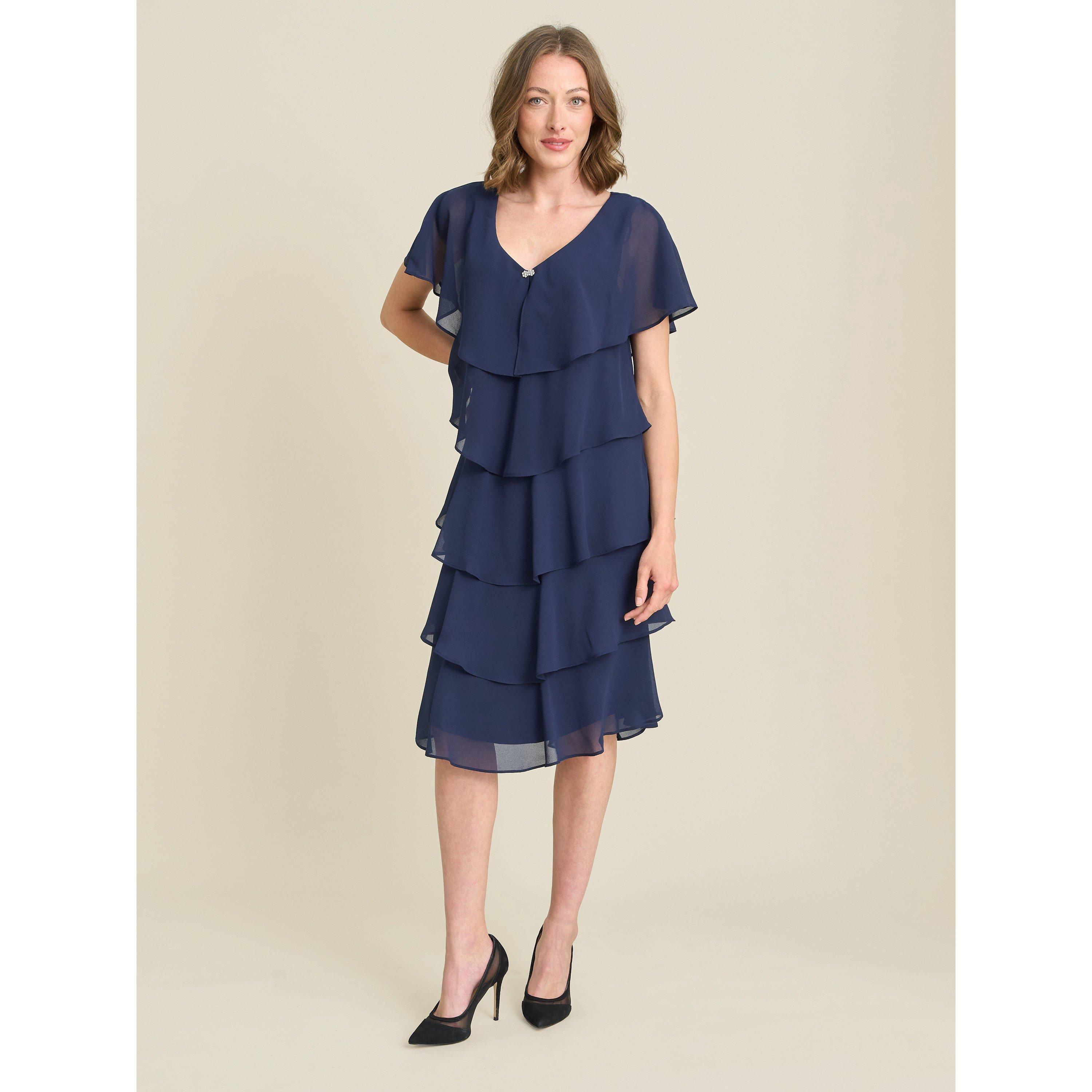 Navy - Gina Bacconi - Bella Georgette Tiered Dress - 3