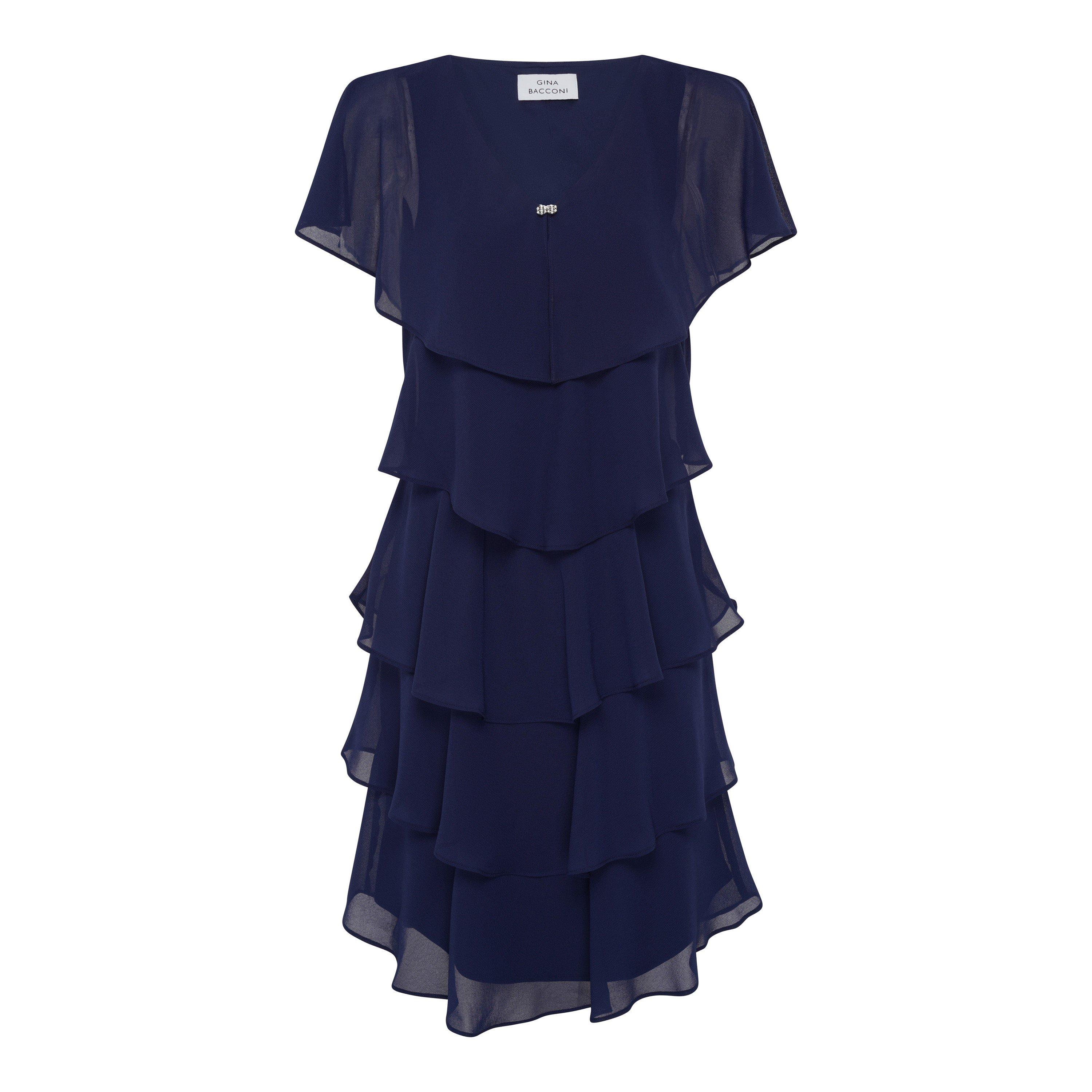 Navy - Gina Bacconi - Bella Georgette Tiered Dress - 4