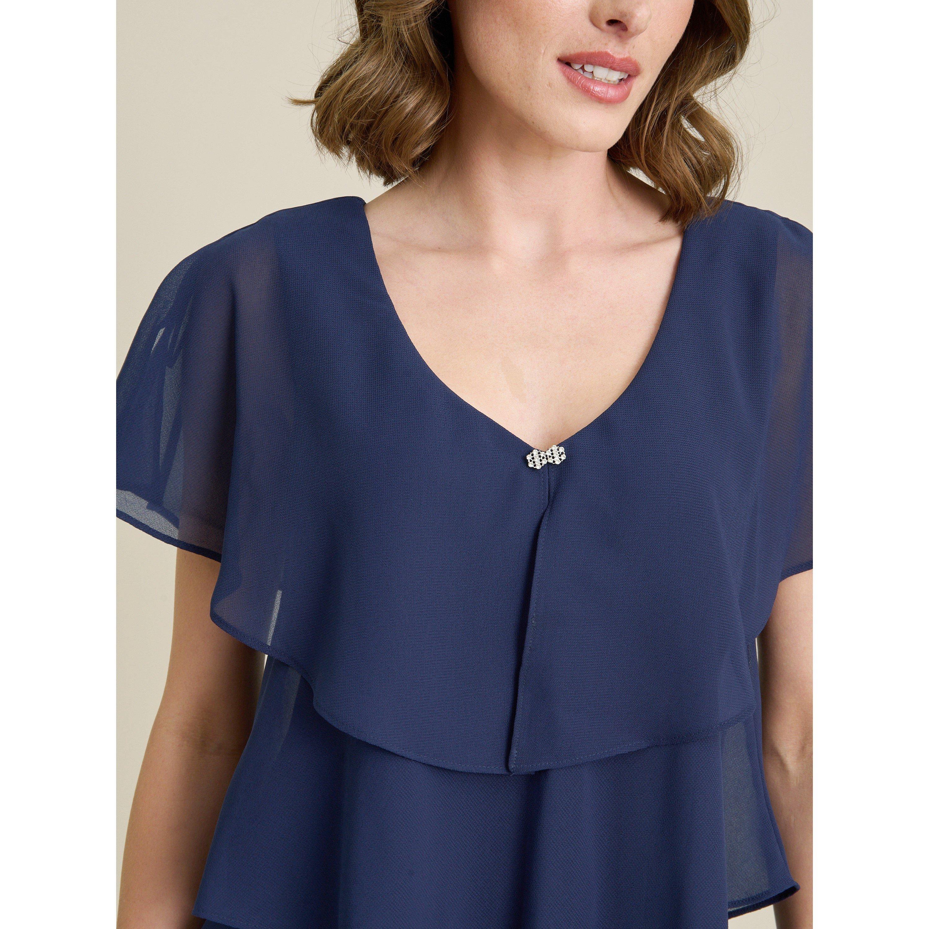 Navy - Gina Bacconi - Bella Georgette Tiered Dress - 5