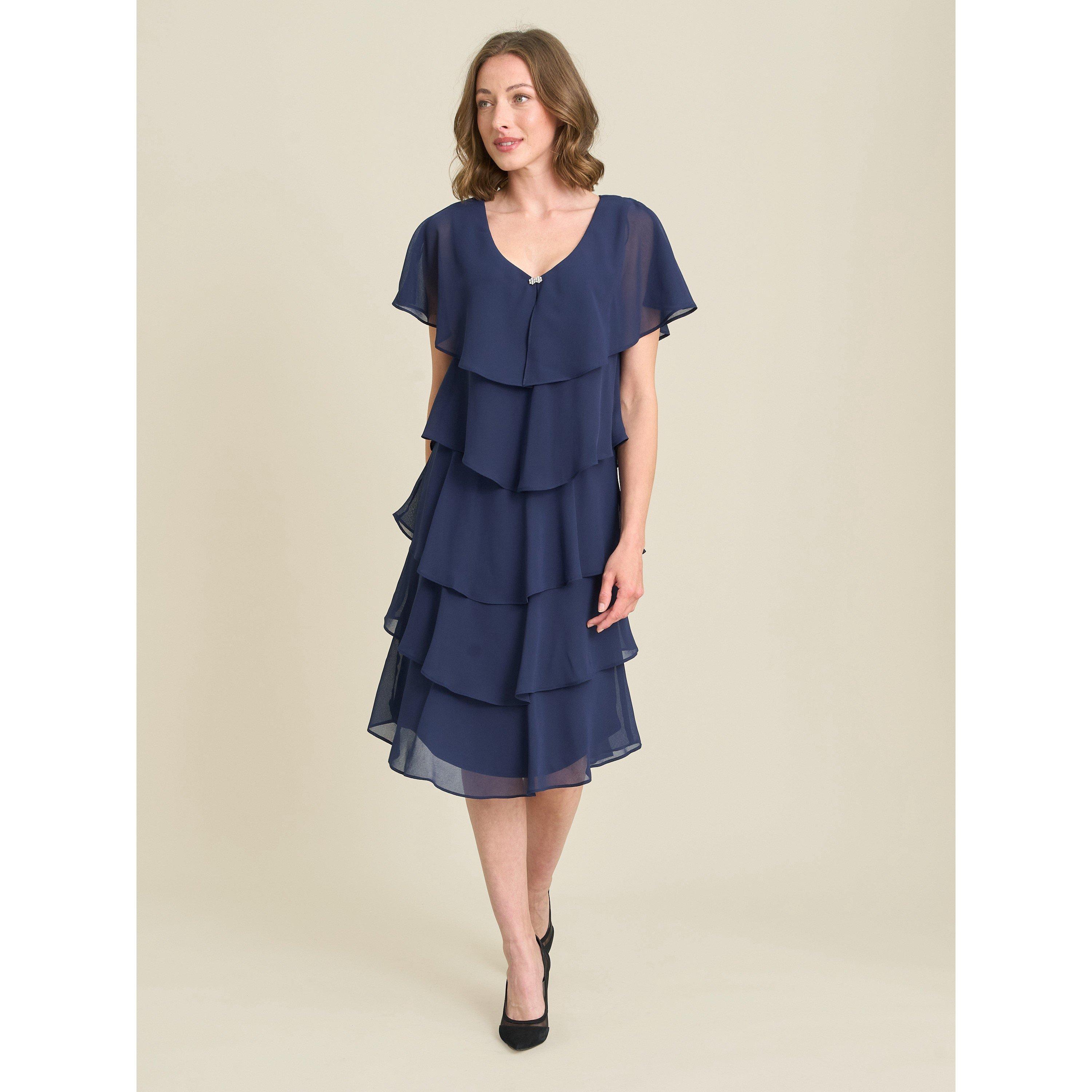 Navy - Gina Bacconi - Bella Georgette Tiered Dress - 6