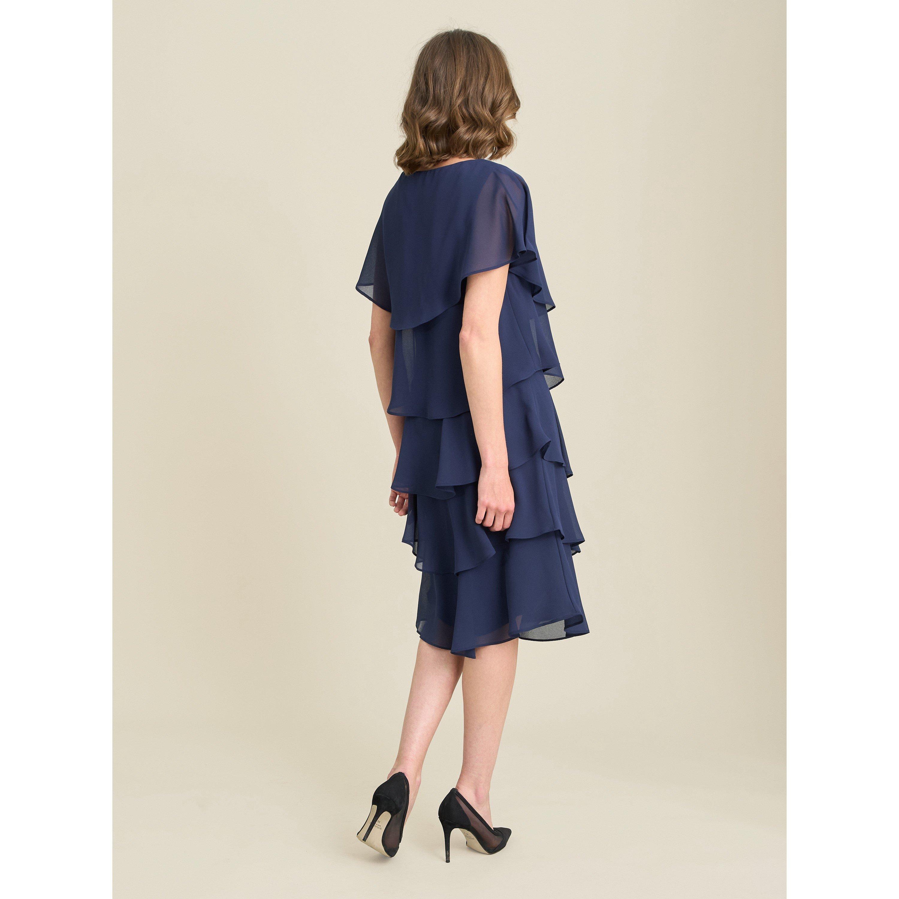Navy - Gina Bacconi - Bella Georgette Tiered Dress - 7
