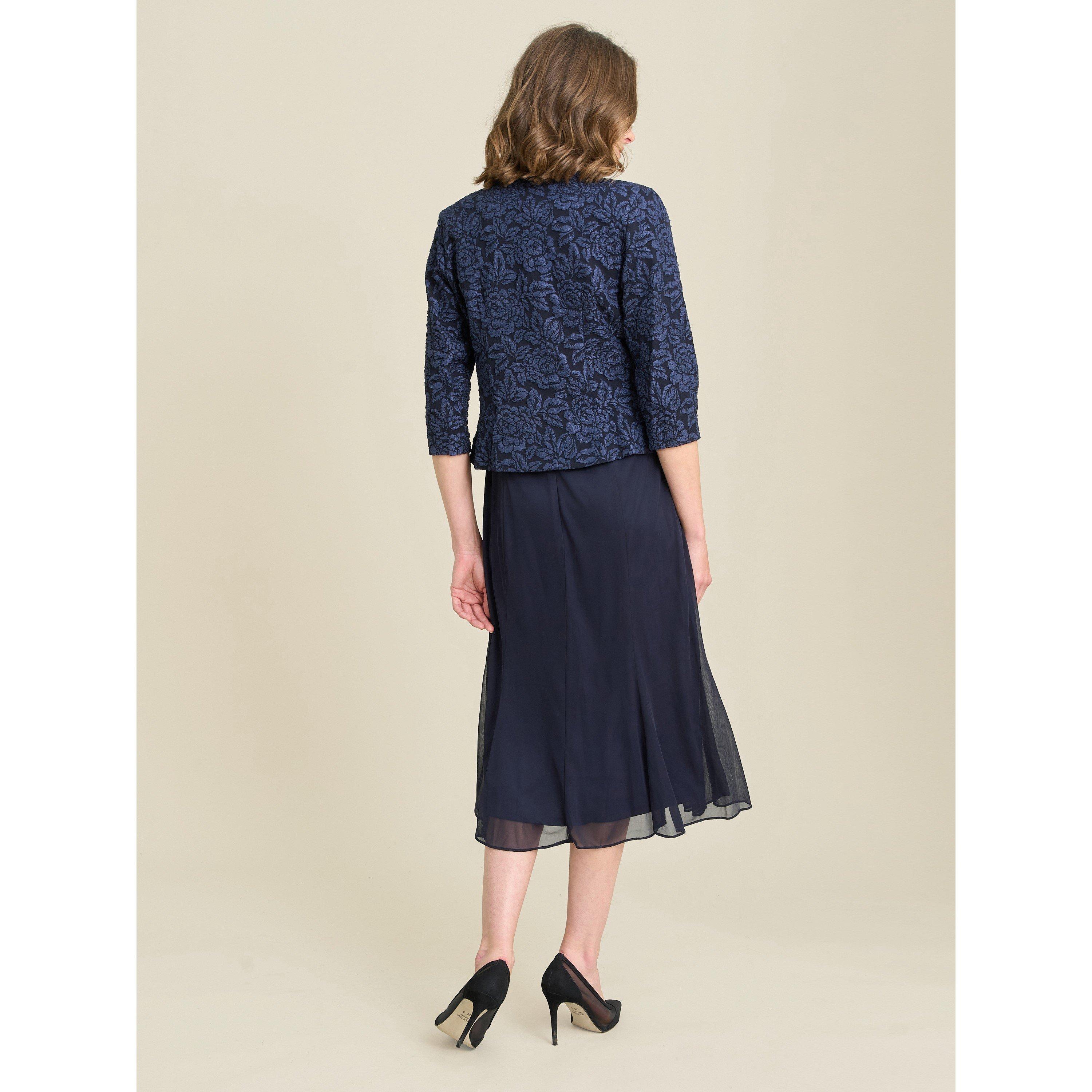 Navy - Gina Bacconi - Sheryl Textured Jacket And Chiffon Dress - 2