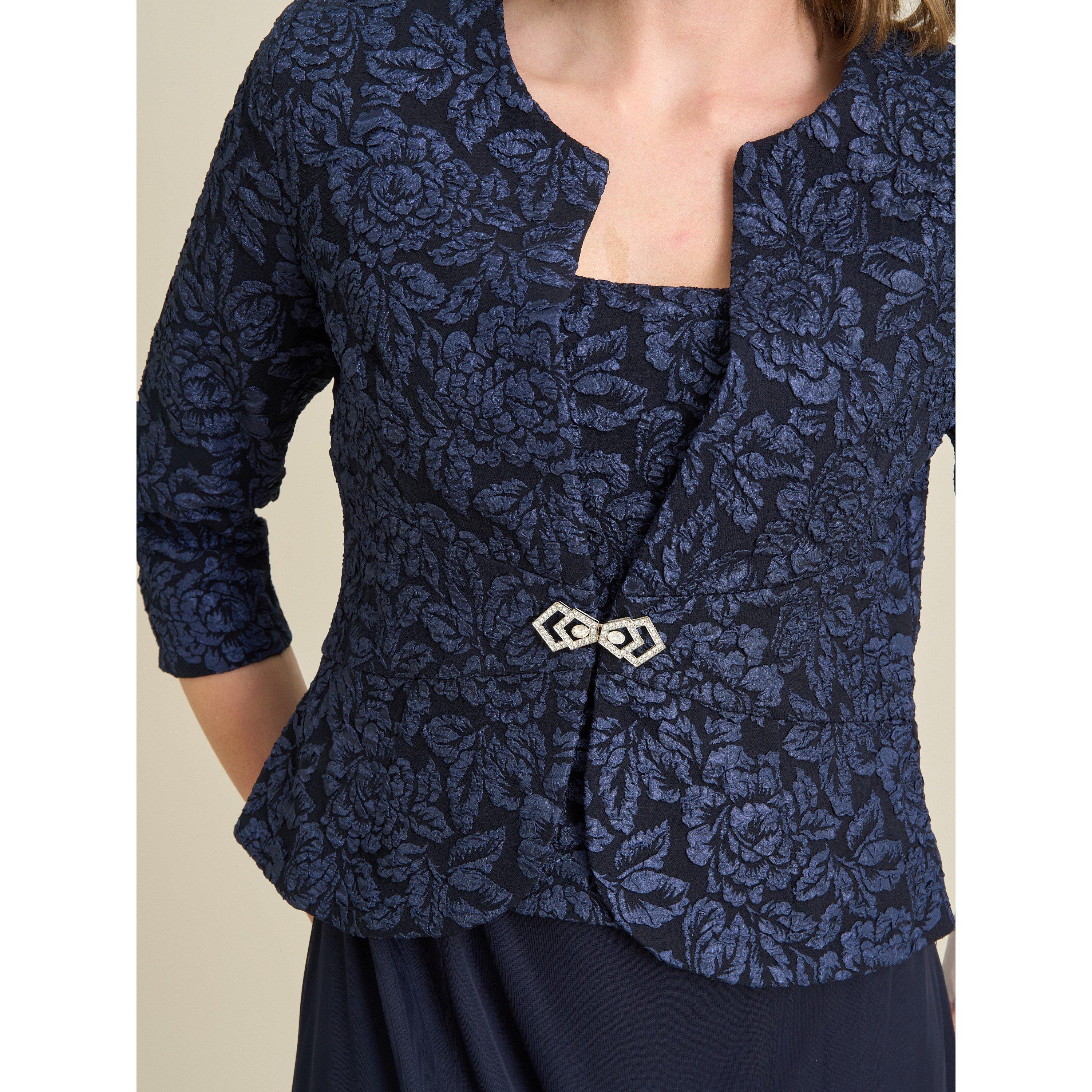 Navy - Gina Bacconi - Sheryl Textured Jacket And Chiffon Dress - 5