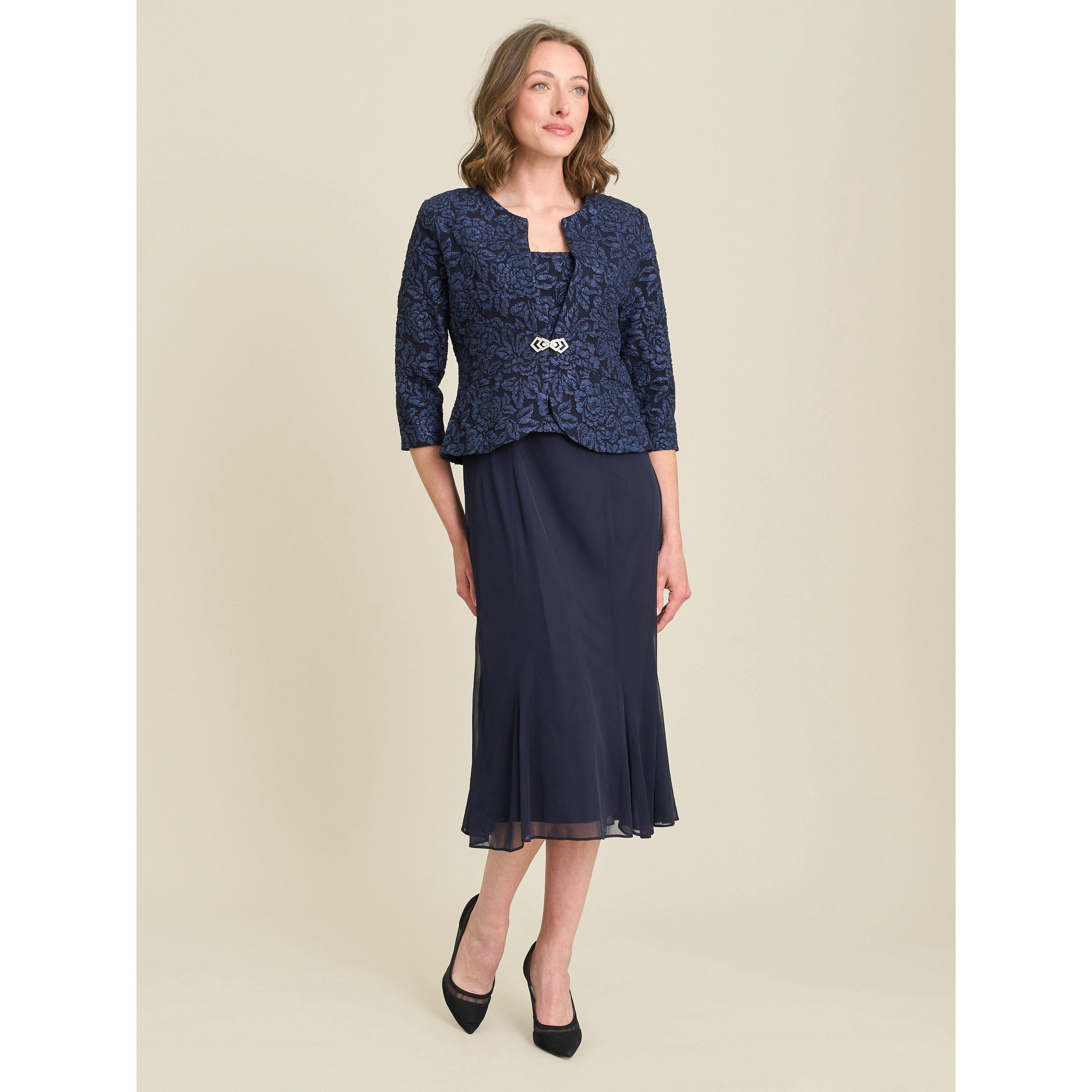 Navy - Gina Bacconi - Sheryl Textured Jacket And Chiffon Dress - 6