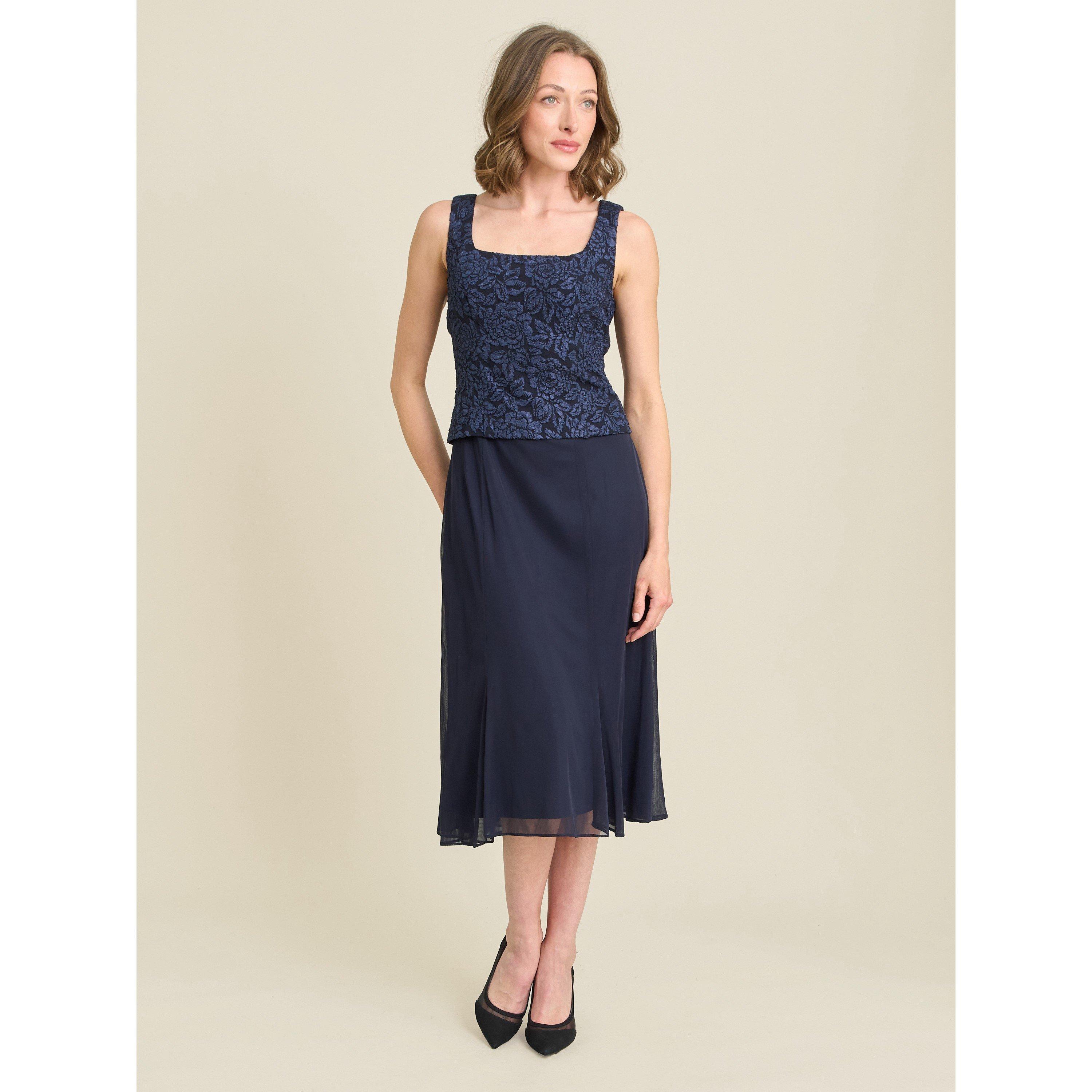 Navy - Gina Bacconi - Sheryl Textured Jacket And Chiffon Dress - 7