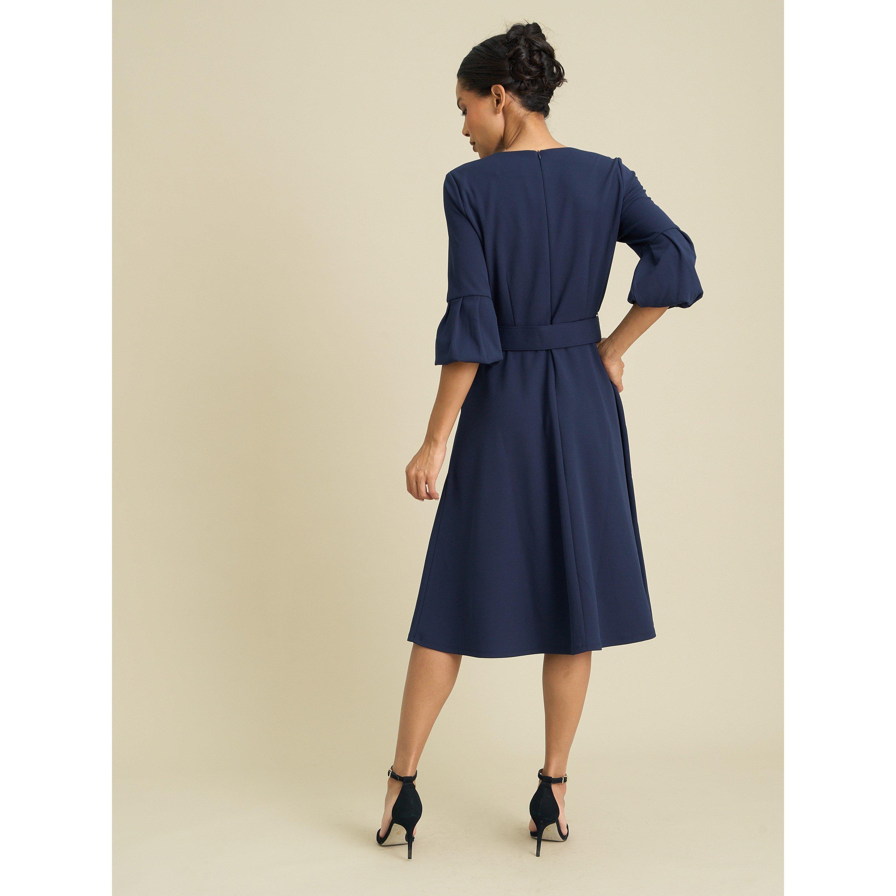 Navy - Gina Bacconi - Viv Jewel Neck Belted Flare Dress - 2