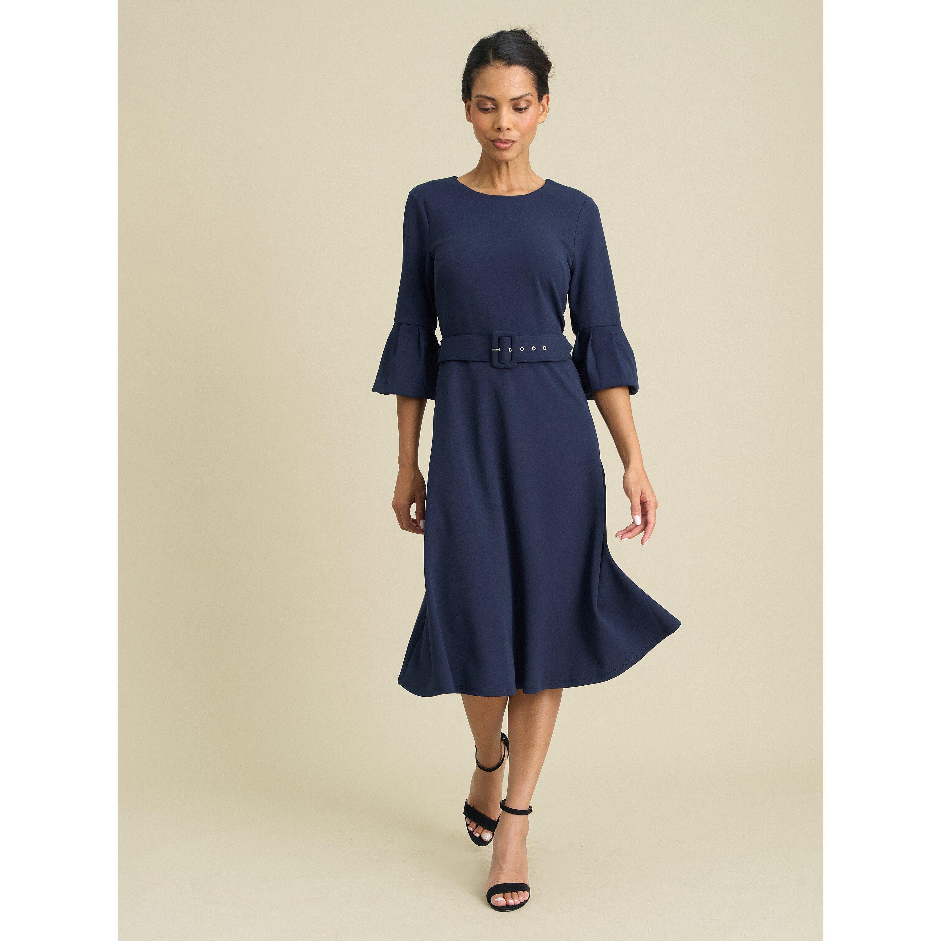 Navy - Gina Bacconi - Viv Jewel Neck Belted Flare Dress - 3