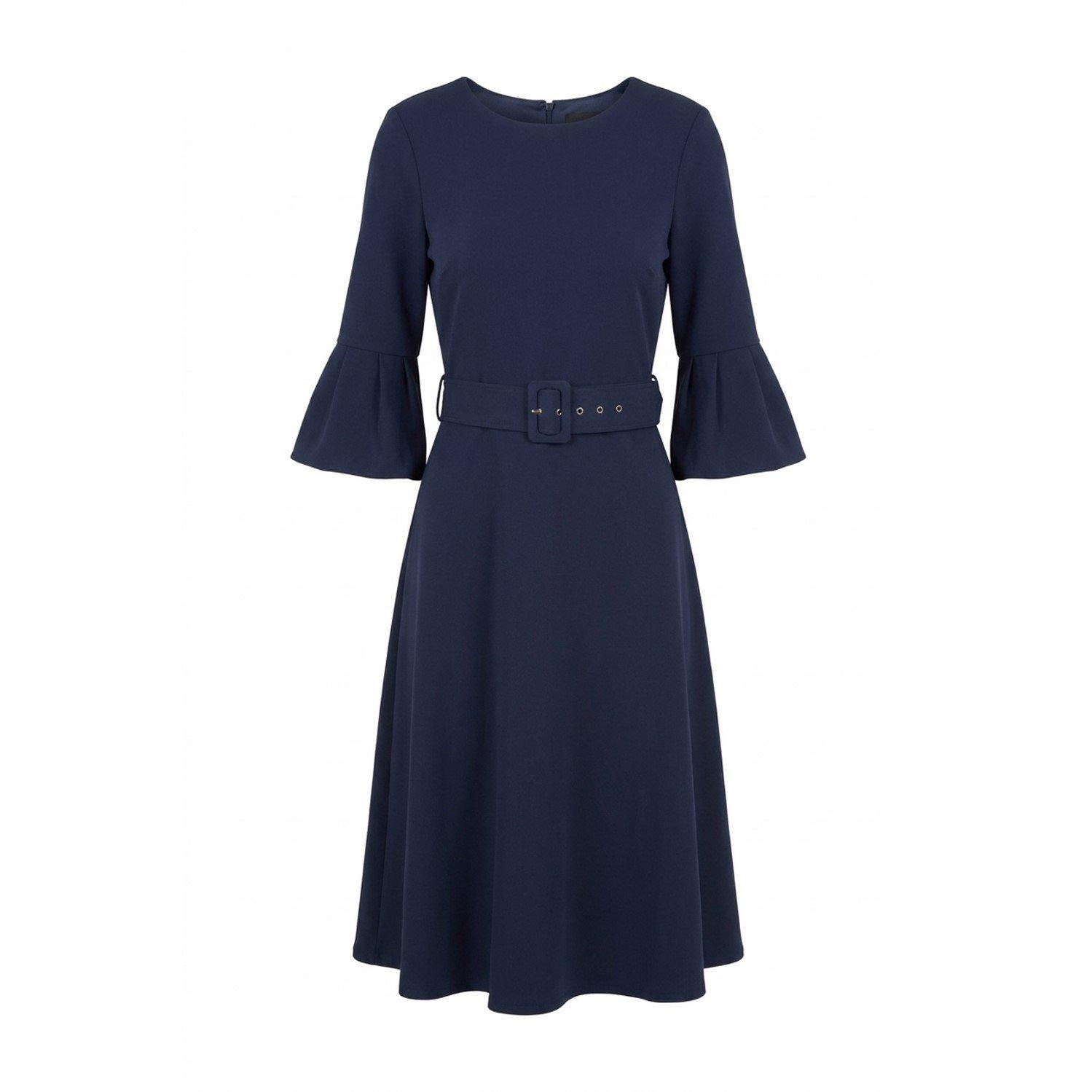 Navy - Gina Bacconi - Viv Jewel Neck Belted Flare Dress - 4