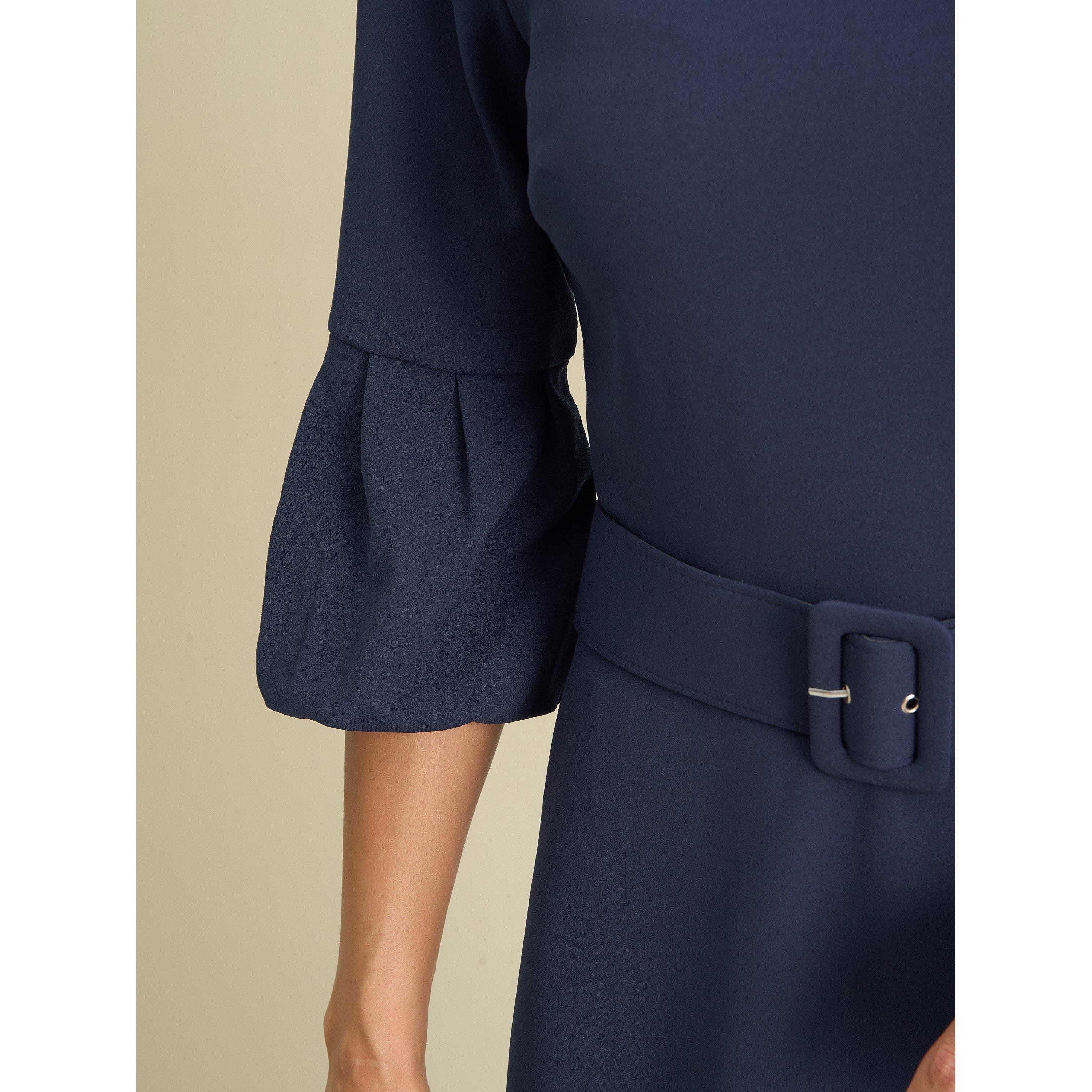 Navy - Gina Bacconi - Viv Jewel Neck Belted Flare Dress - 5