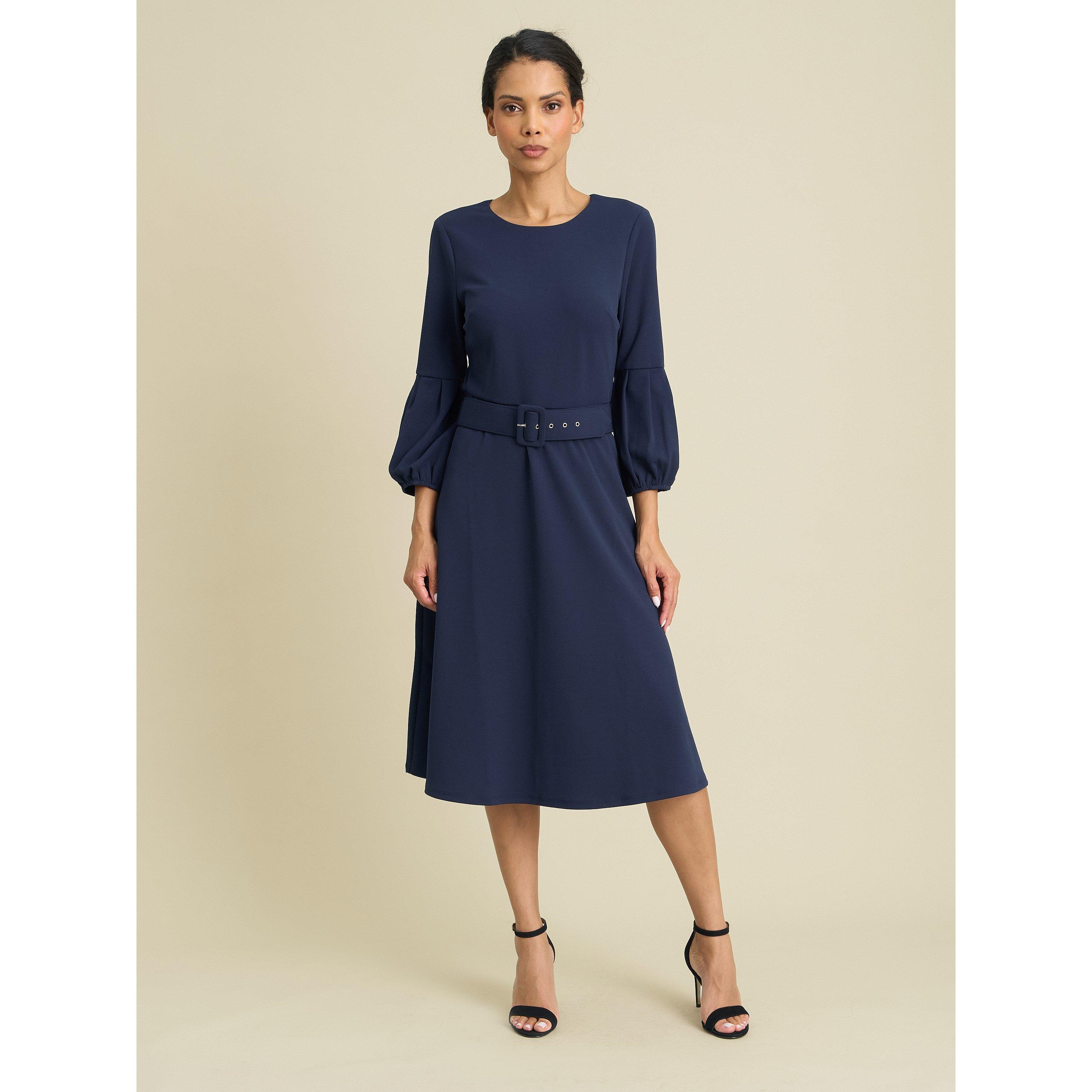 Navy - Gina Bacconi - Viv Jewel Neck Belted Flare Dress - 8