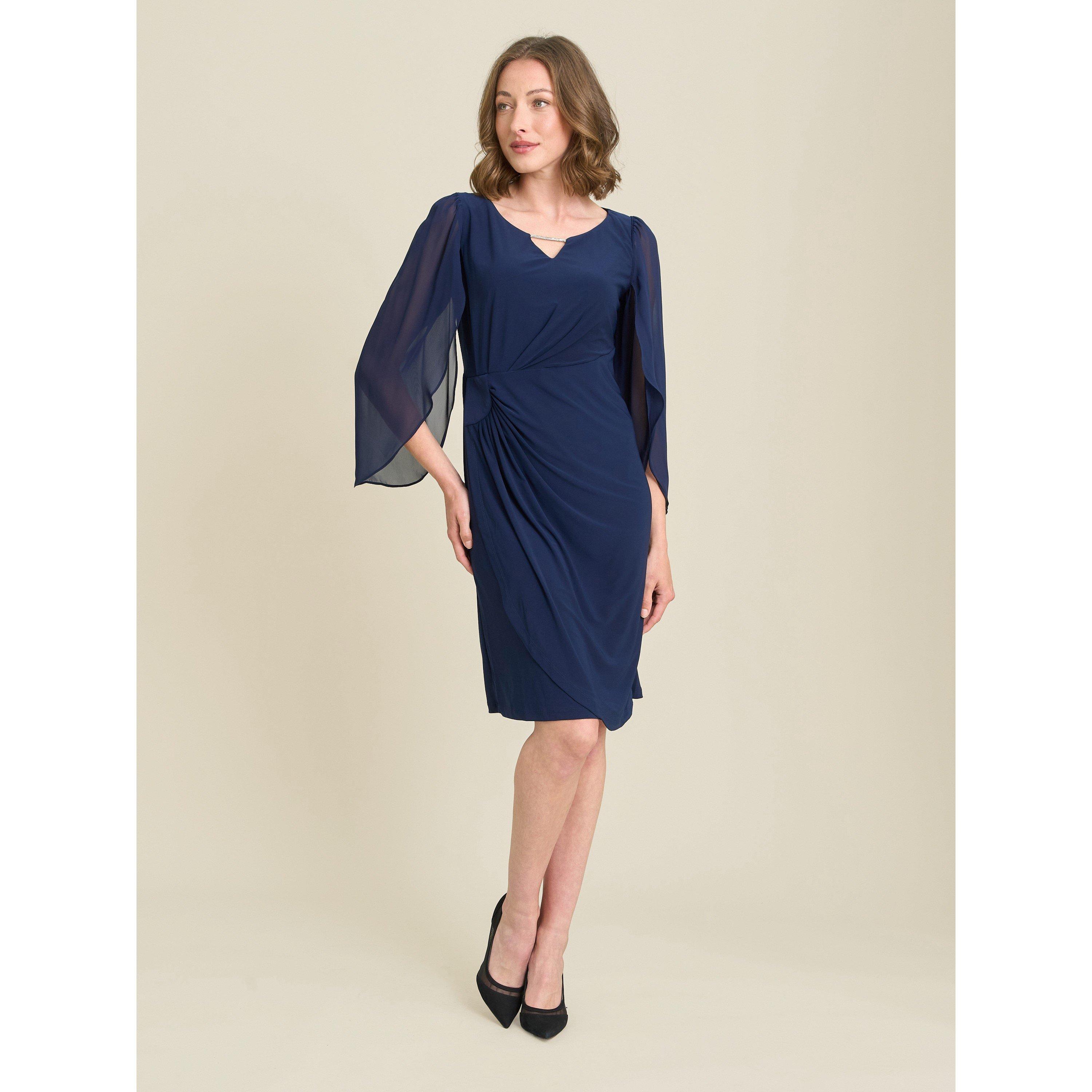 Navy - Gina Bacconi - Maddy Diamante Trim Dress With Chiffon Sleeves - 1