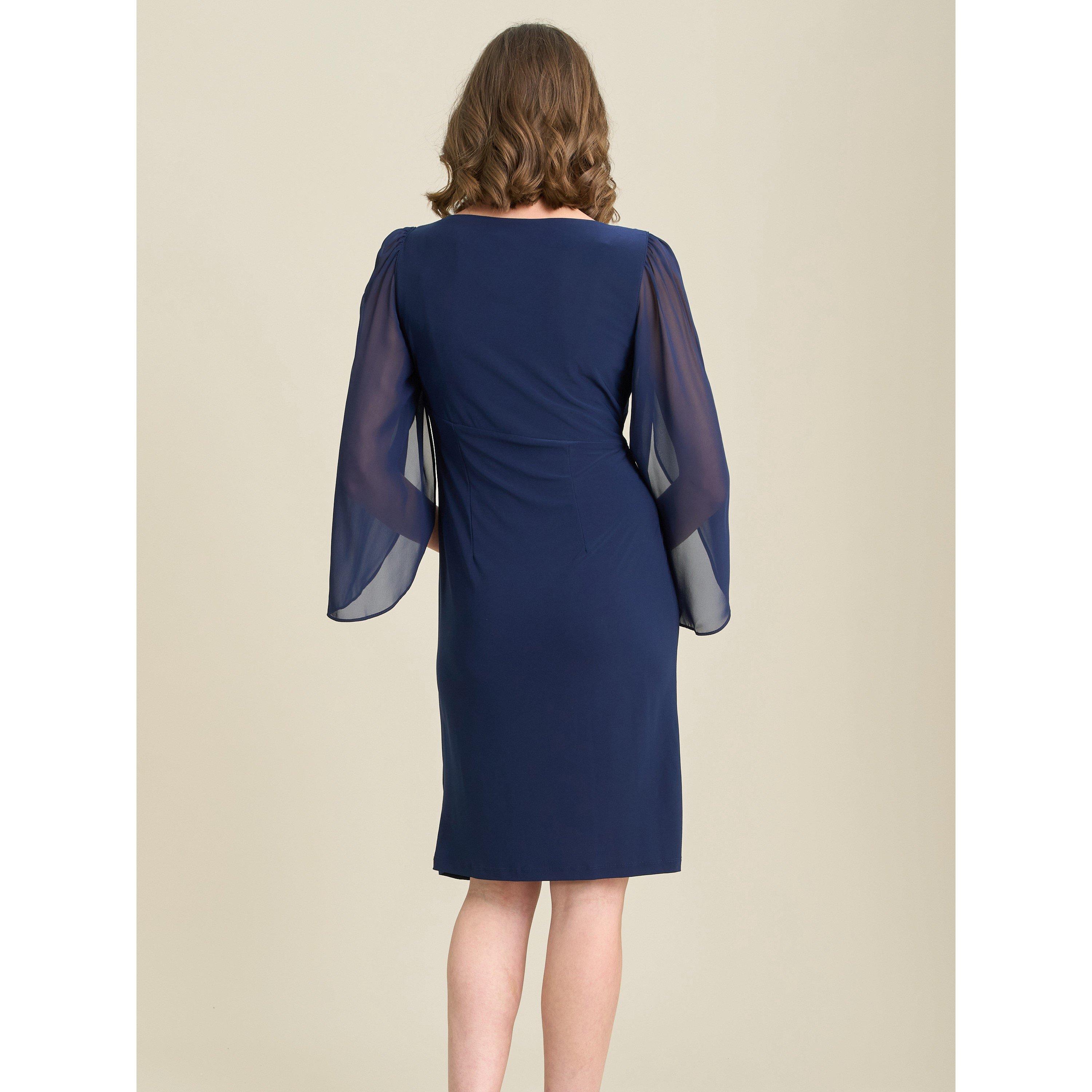 Navy - Gina Bacconi - Maddy Diamante Trim Dress With Chiffon Sleeves - 2