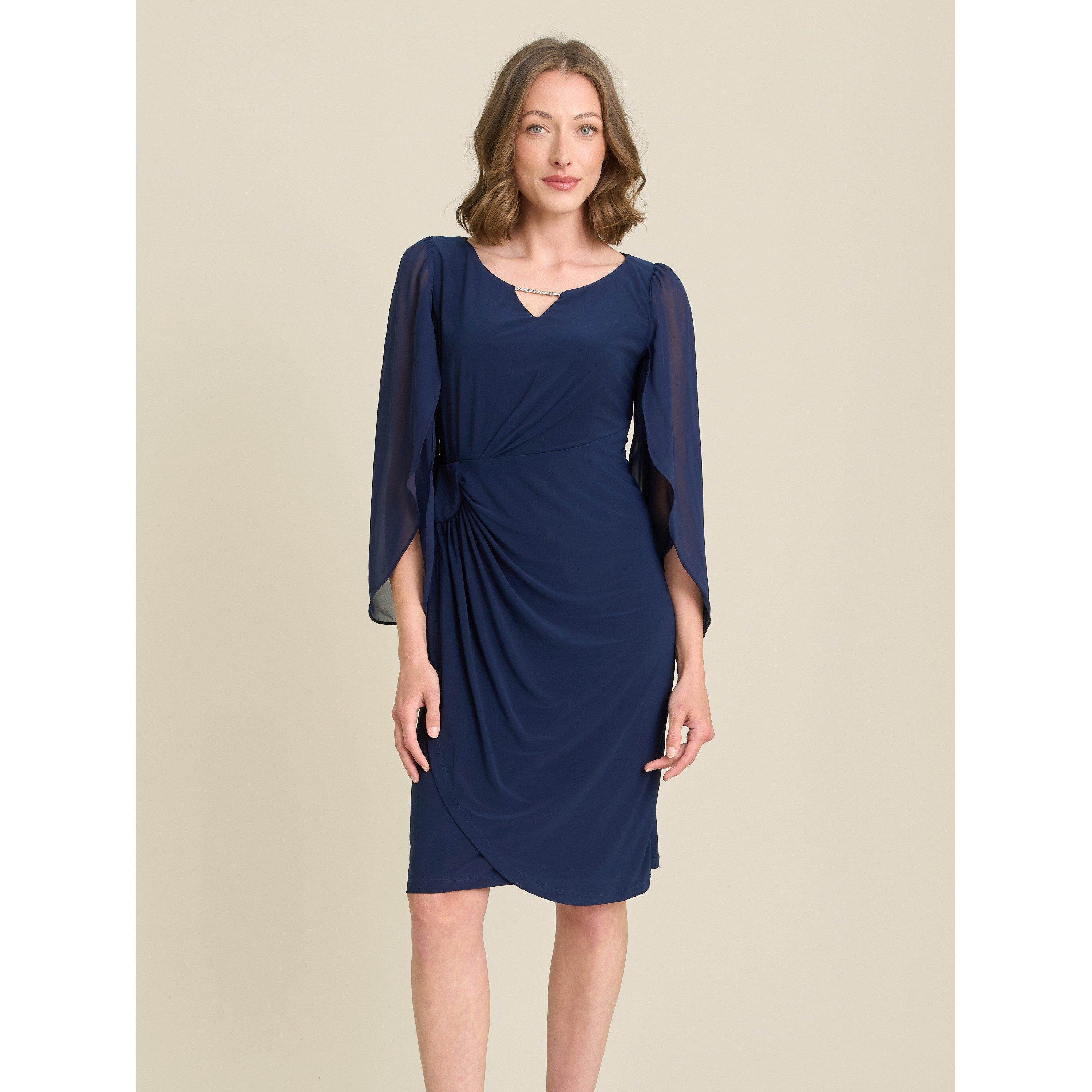 Navy - Gina Bacconi - Maddy Diamante Trim Dress With Chiffon Sleeves - 3