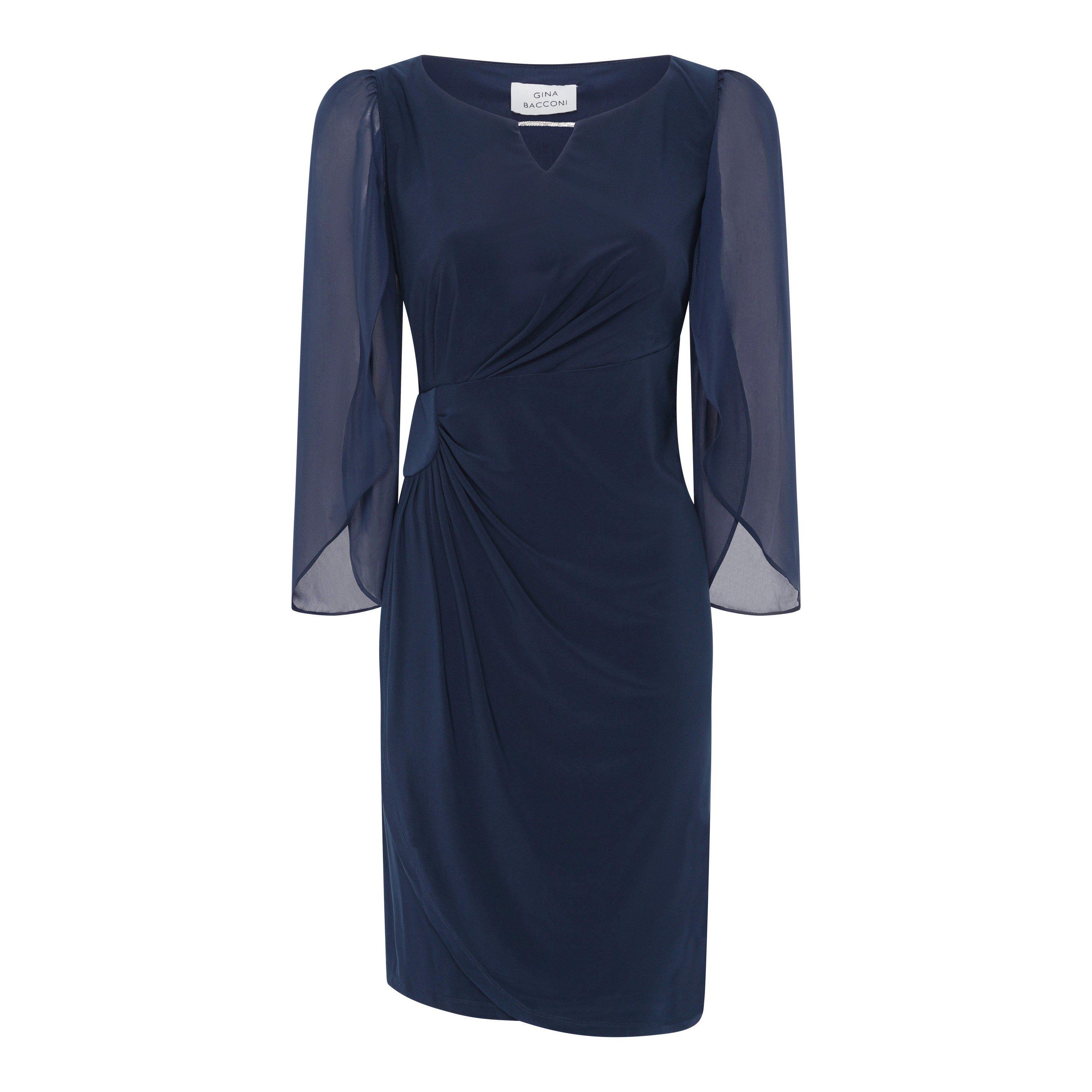 Navy - Gina Bacconi - Maddy Diamante Trim Dress With Chiffon Sleeves - 4