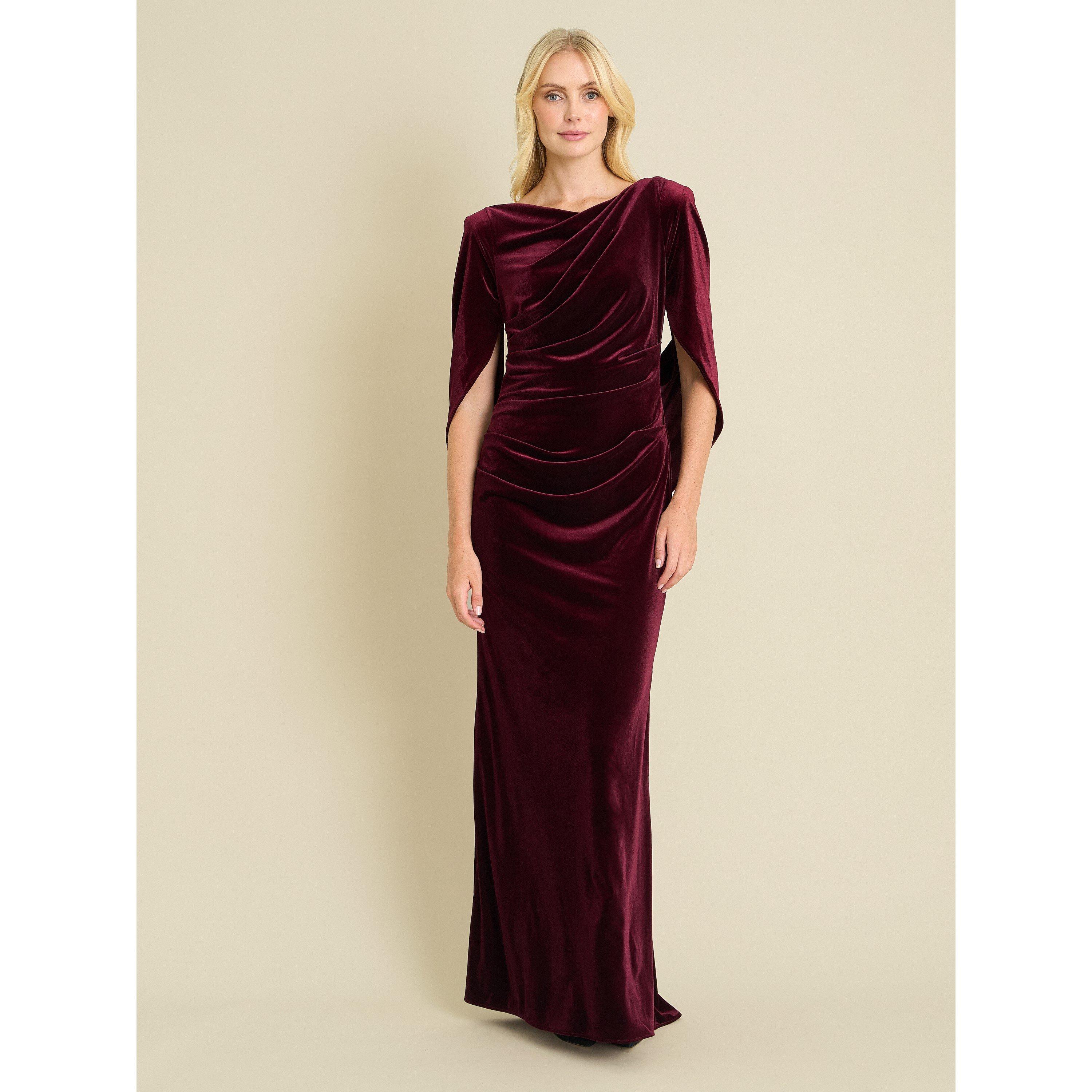 Burgundy - Gina Bacconi - Shakira Velvet Maxi Dress With Back Piece - 1