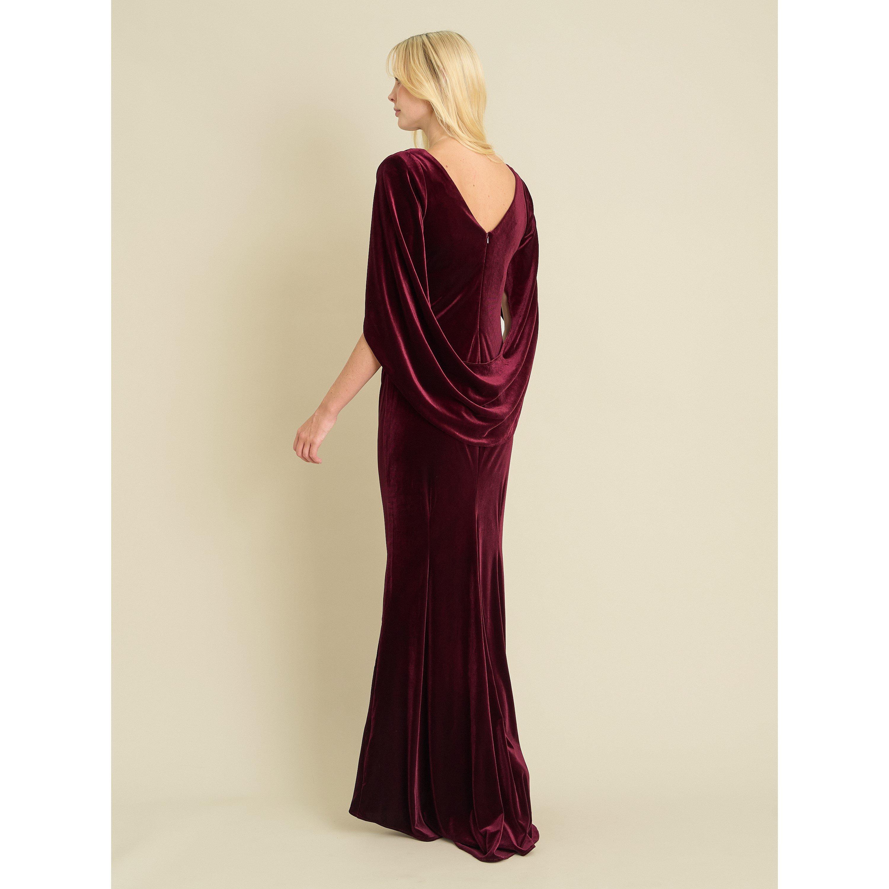 Burgundy - Gina Bacconi - Shakira Velvet Maxi Dress With Back Piece - 2