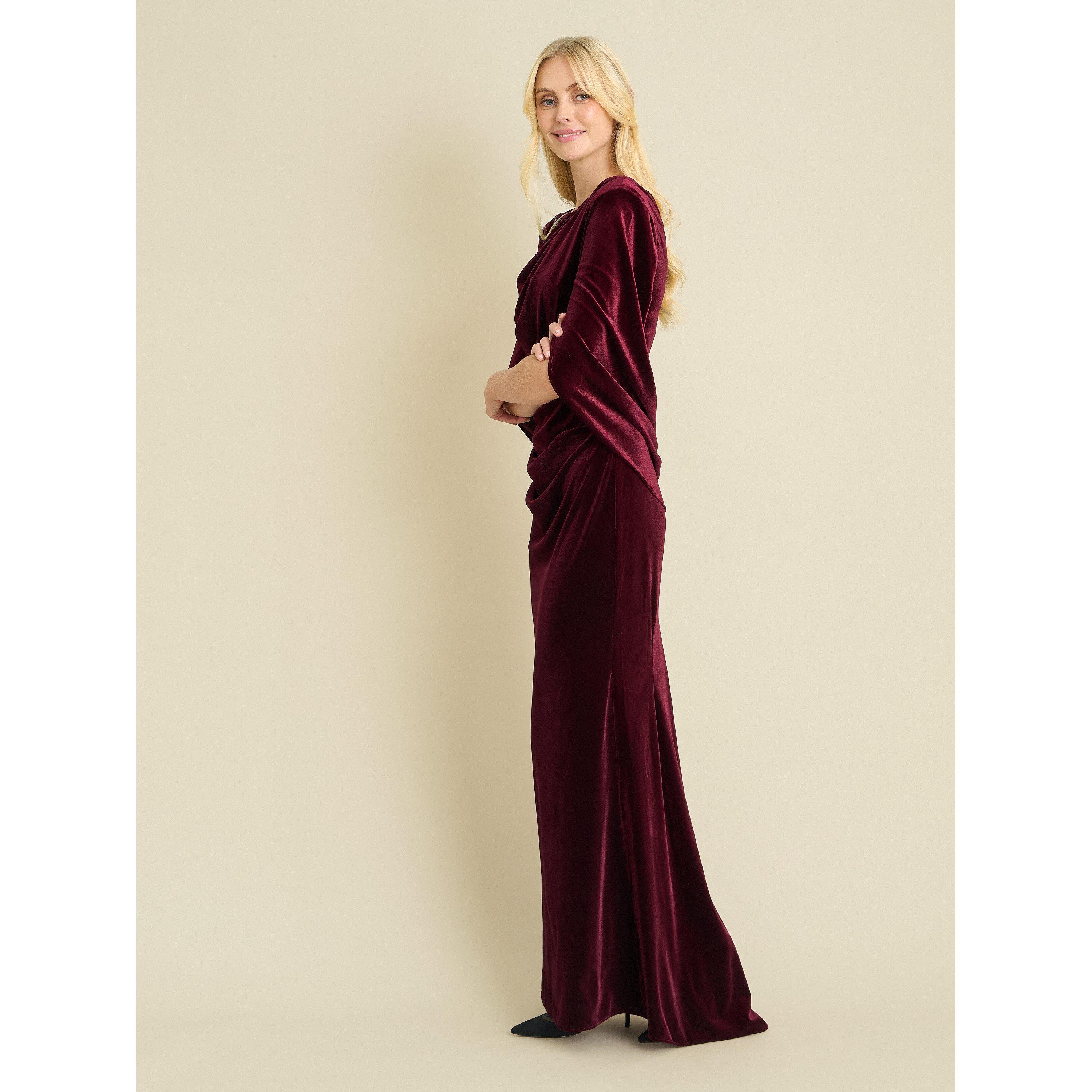 Burgundy - Gina Bacconi - Shakira Velvet Maxi Dress With Back Piece - 3