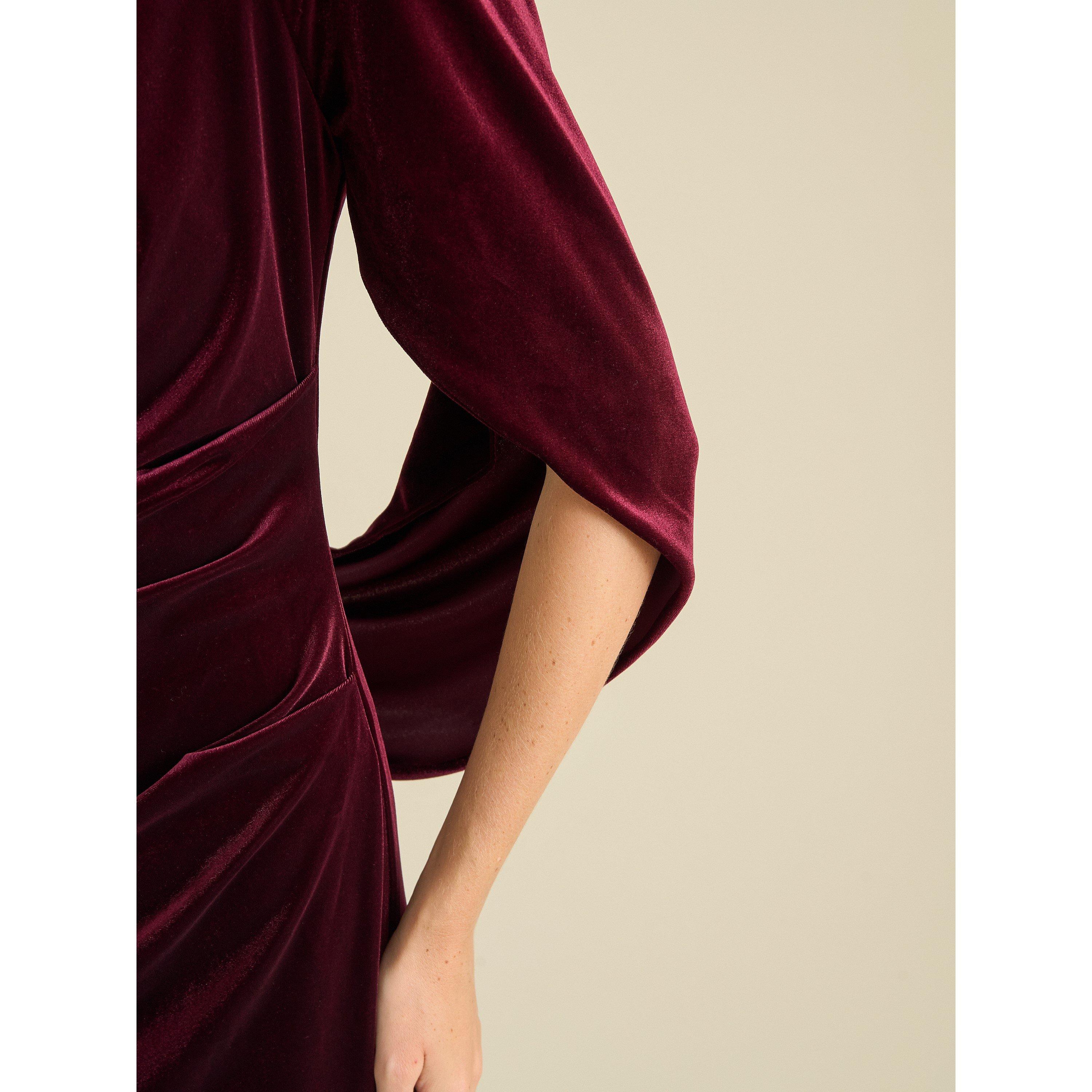 Burgundy - Gina Bacconi - Shakira Velvet Maxi Dress With Back Piece - 4