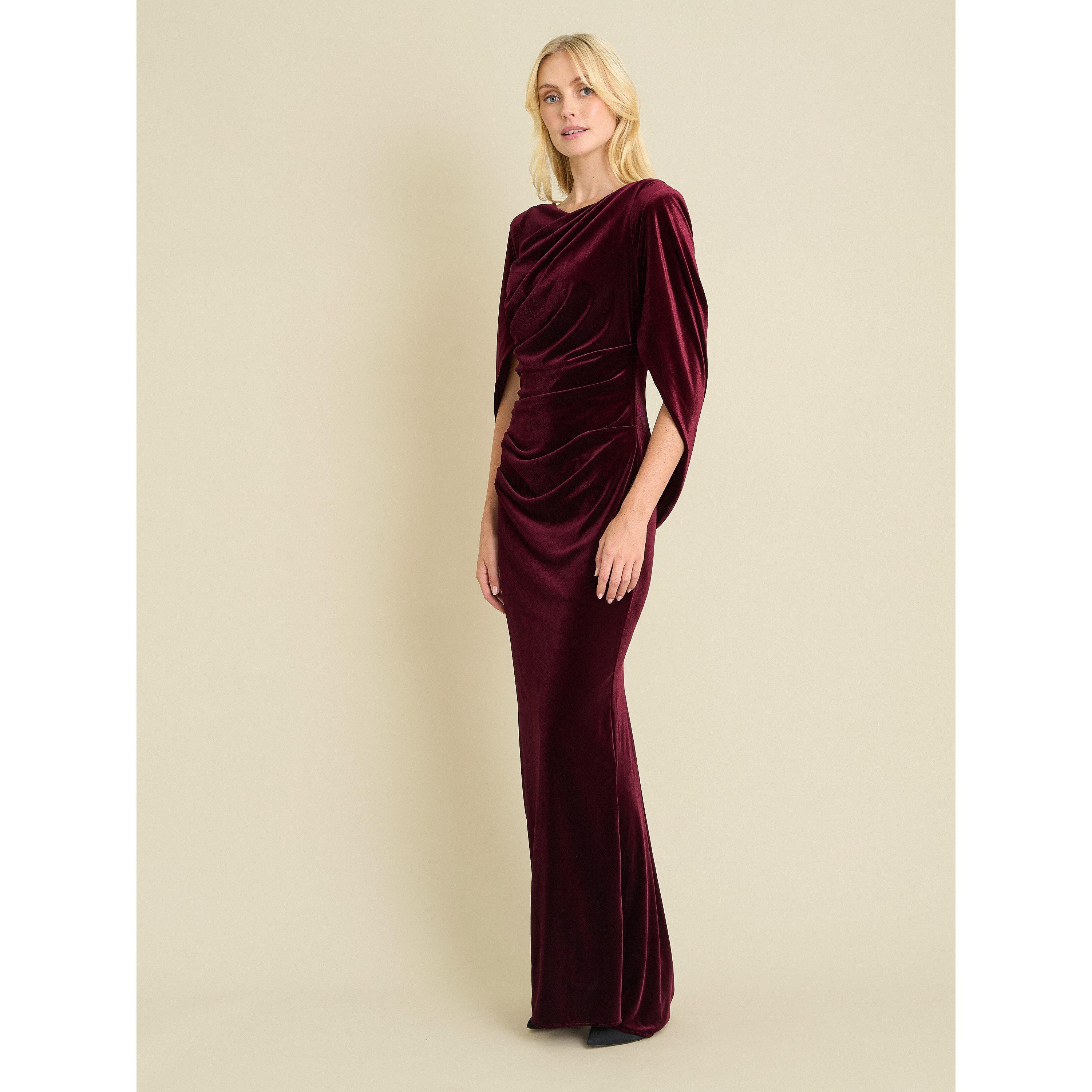 Burgundy - Gina Bacconi - Shakira Velvet Maxi Dress With Back Piece - 5