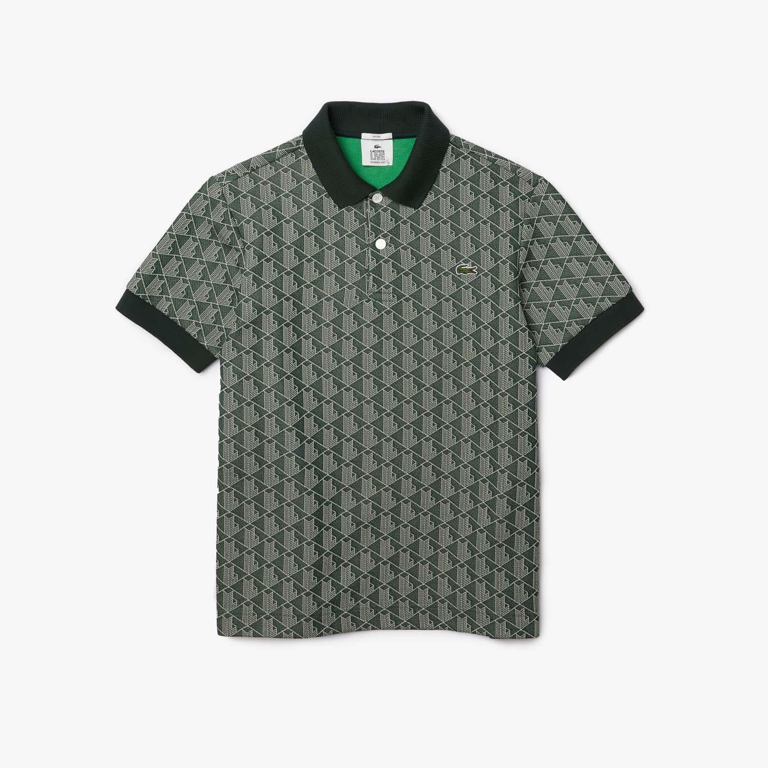 Green - Lacoste - Classic Fit Monogram Jacquard Polo Shirt - 1