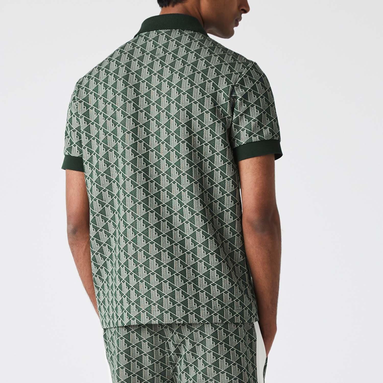 Green - Lacoste - Classic Fit Monogram Jacquard Polo Shirt - 3