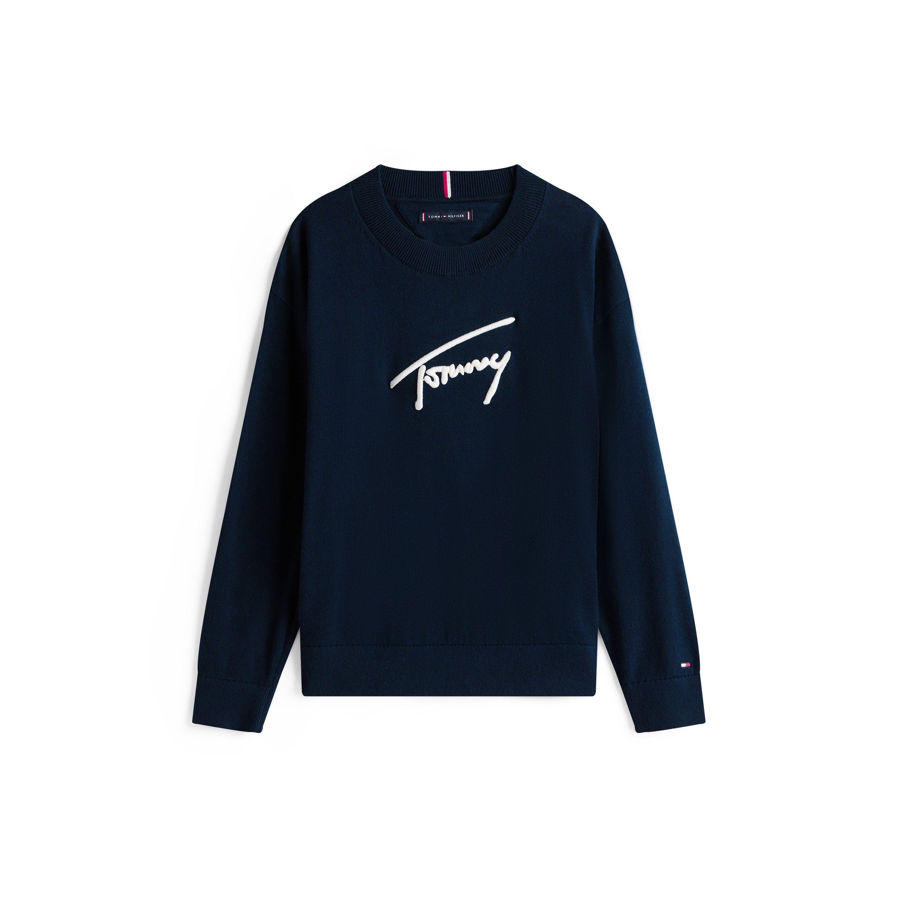 Tommy Hilfiger Kids' Graphic Soft Knit Crew Neck Jumper - Night Navy C1G - Size 10Y