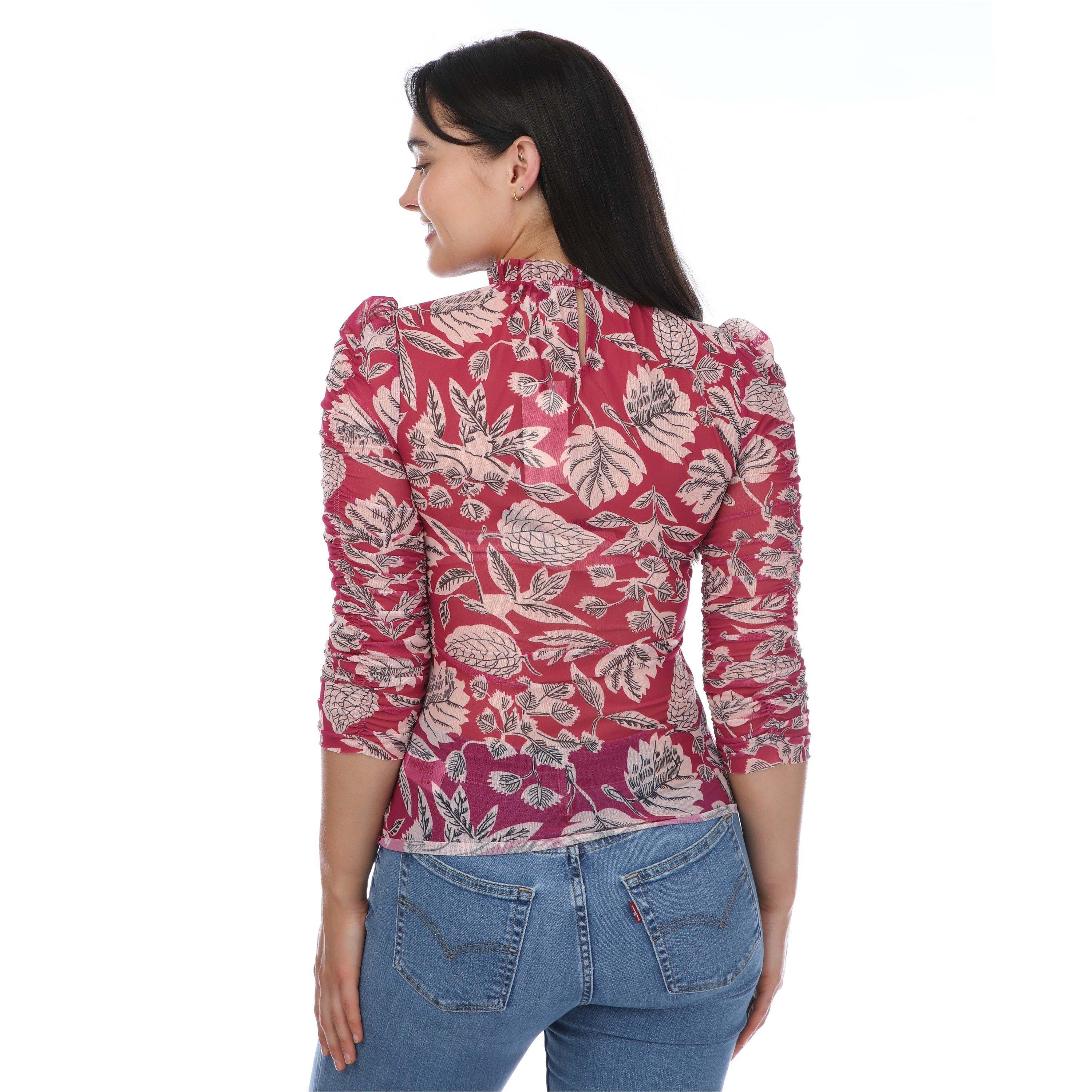 Pink - Ted Baker - Izabelo Printed Mesh Top with Frills - 2