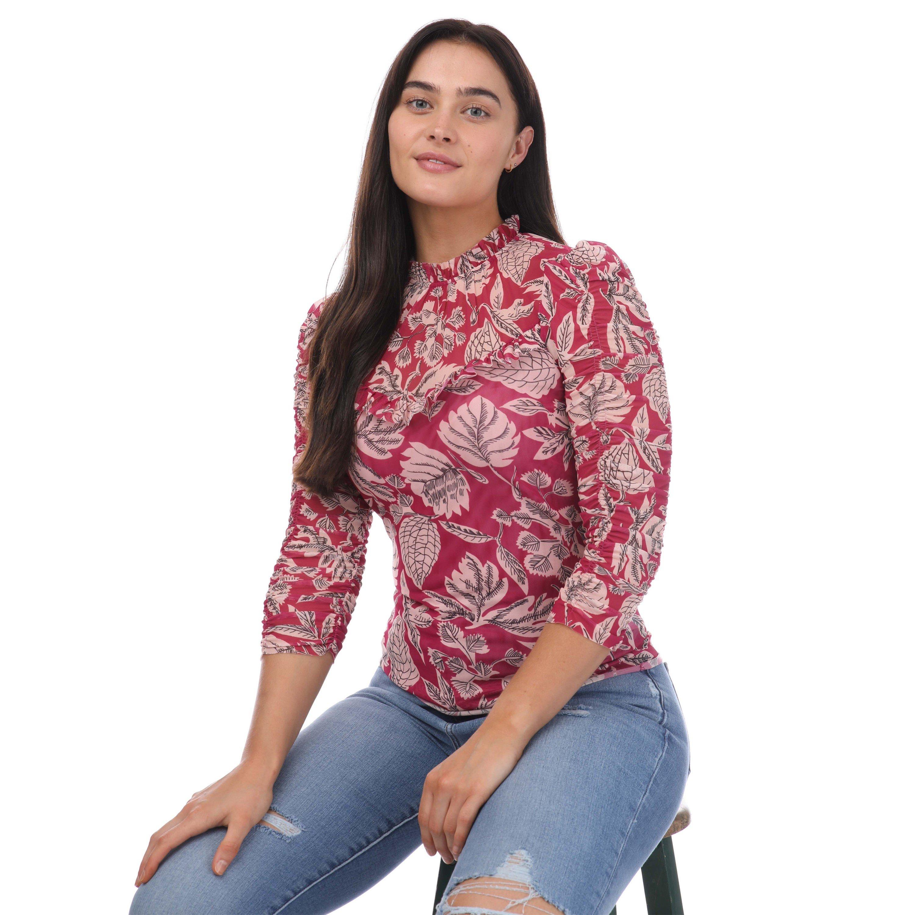 Pink - Ted Baker - Izabelo Printed Mesh Top with Frills - 4