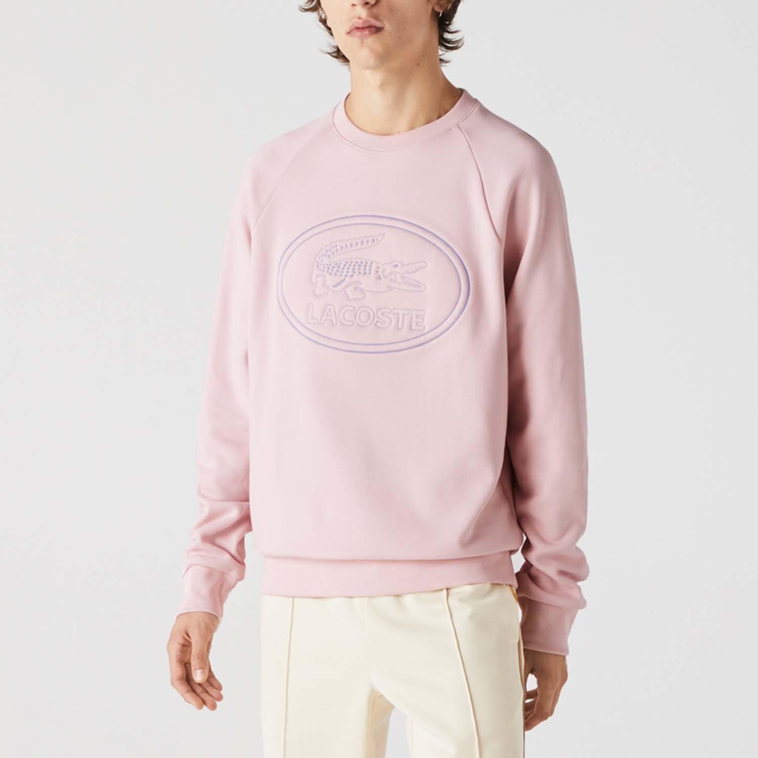 Pink - Lacoste - Crew Neck Embroidered Sweatshirt - 1