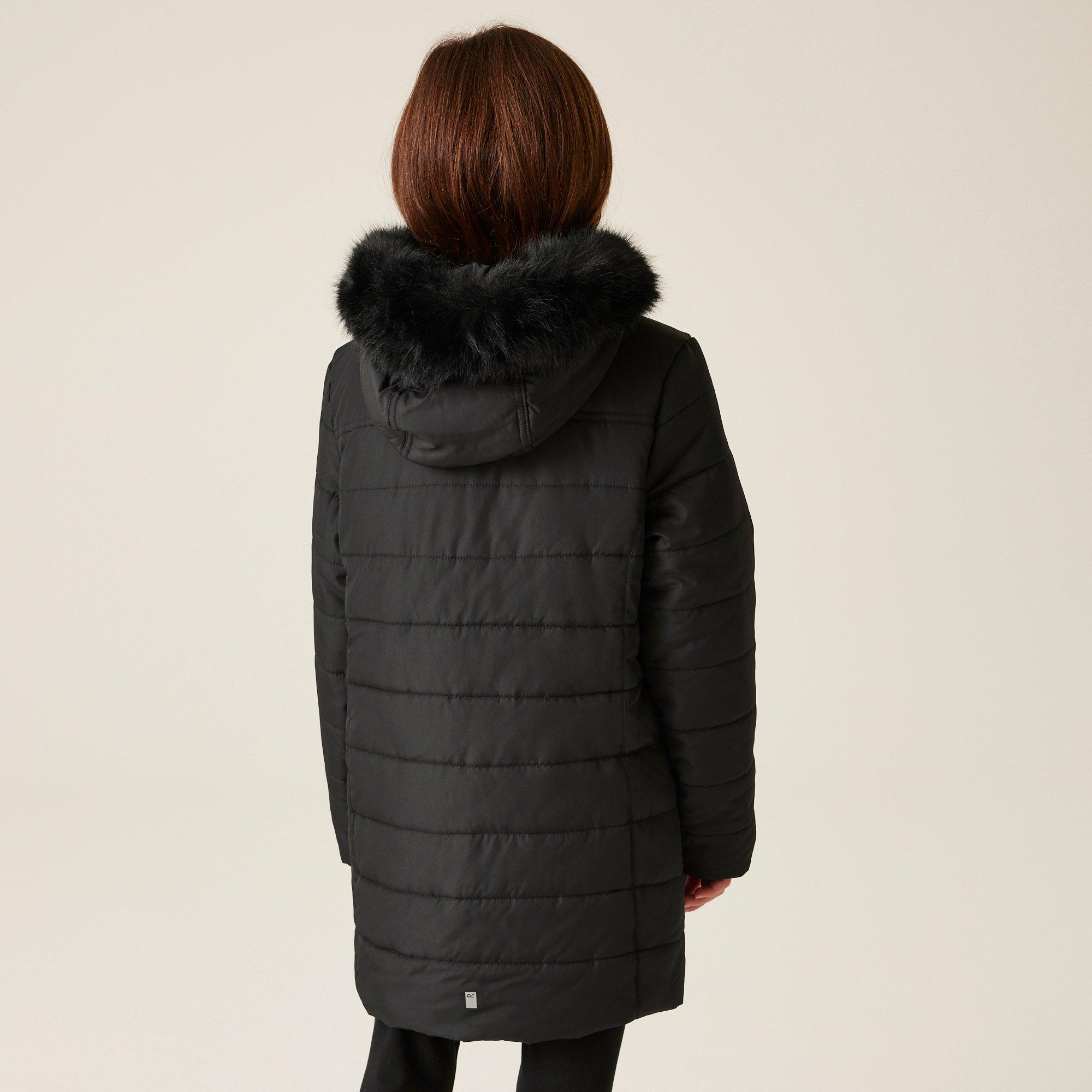 Black - Regatta - Unisex Kids' Fabrizia Water-Repellent Insulated Faux Fur Trim Long Sleeve Quilted Jacket - 2