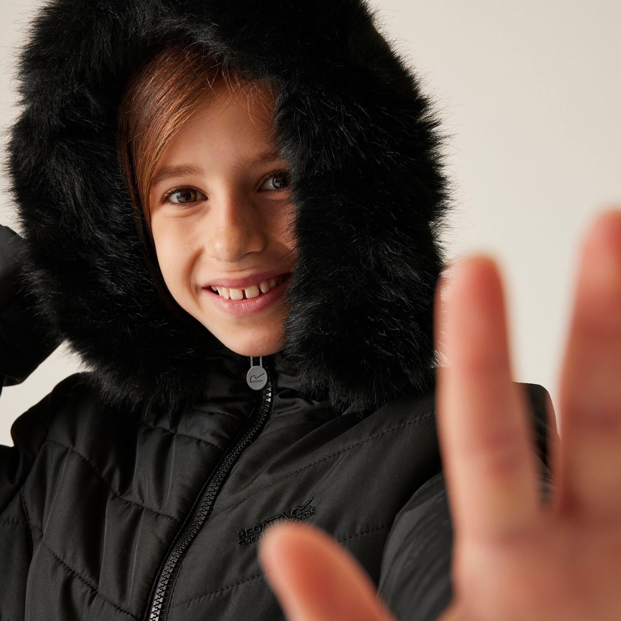 Black - Regatta - Unisex Kids' Fabrizia Water-Repellent Insulated Faux Fur Trim Long Sleeve Quilted Jacket - 5