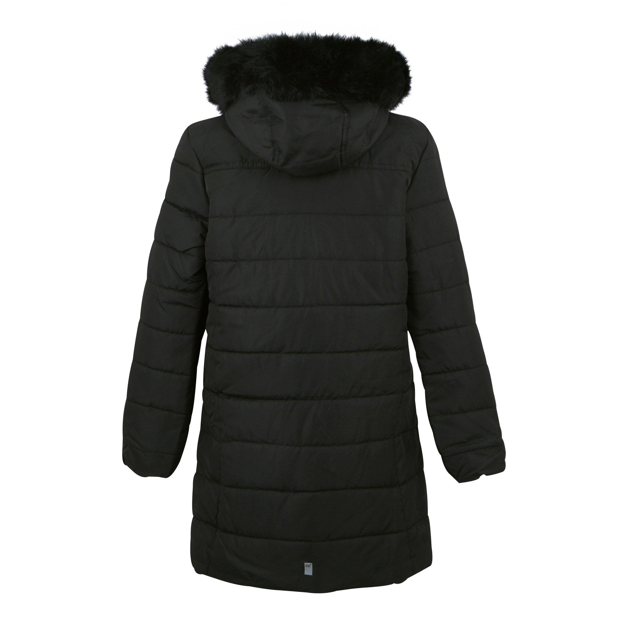 Black - Regatta - Unisex Kids' Fabrizia Water-Repellent Insulated Faux Fur Trim Long Sleeve Quilted Jacket - 7