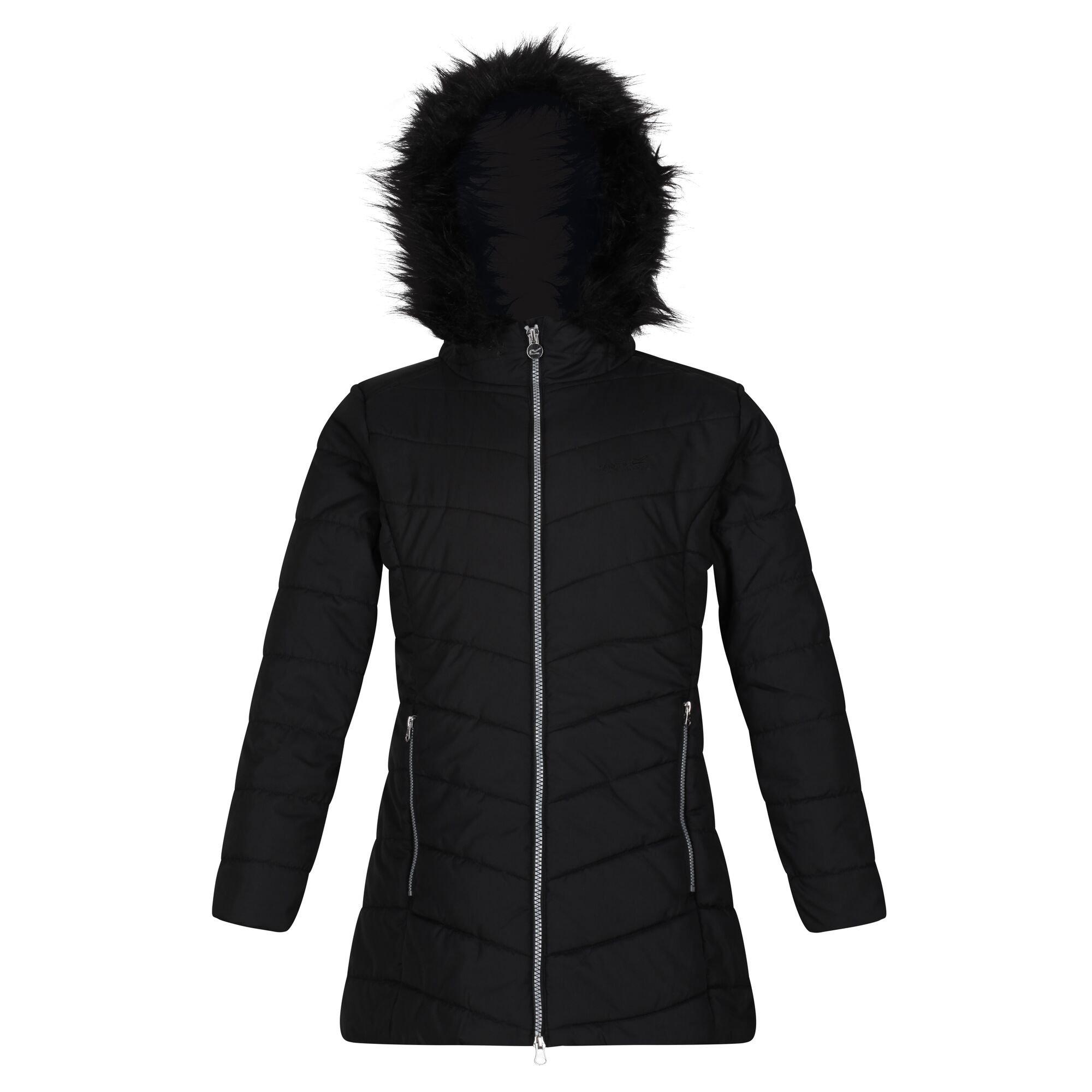 Black - Regatta - Unisex Kids' Fabrizia Water-Repellent Insulated Faux Fur Trim Long Sleeve Quilted Jacket - 9