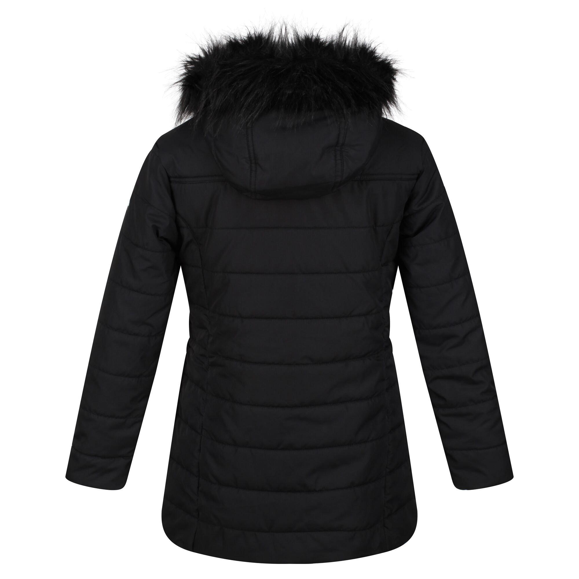 Black - Regatta - Unisex Kids' Fabrizia Water-Repellent Insulated Faux Fur Trim Long Sleeve Quilted Jacket - 10