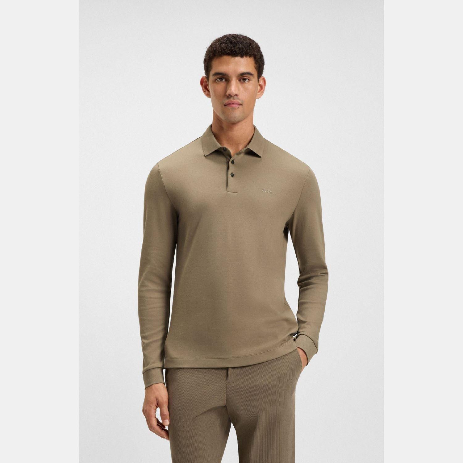 Brown - Boss - Pado 30 Long Sleeve Polo Shirt - 2