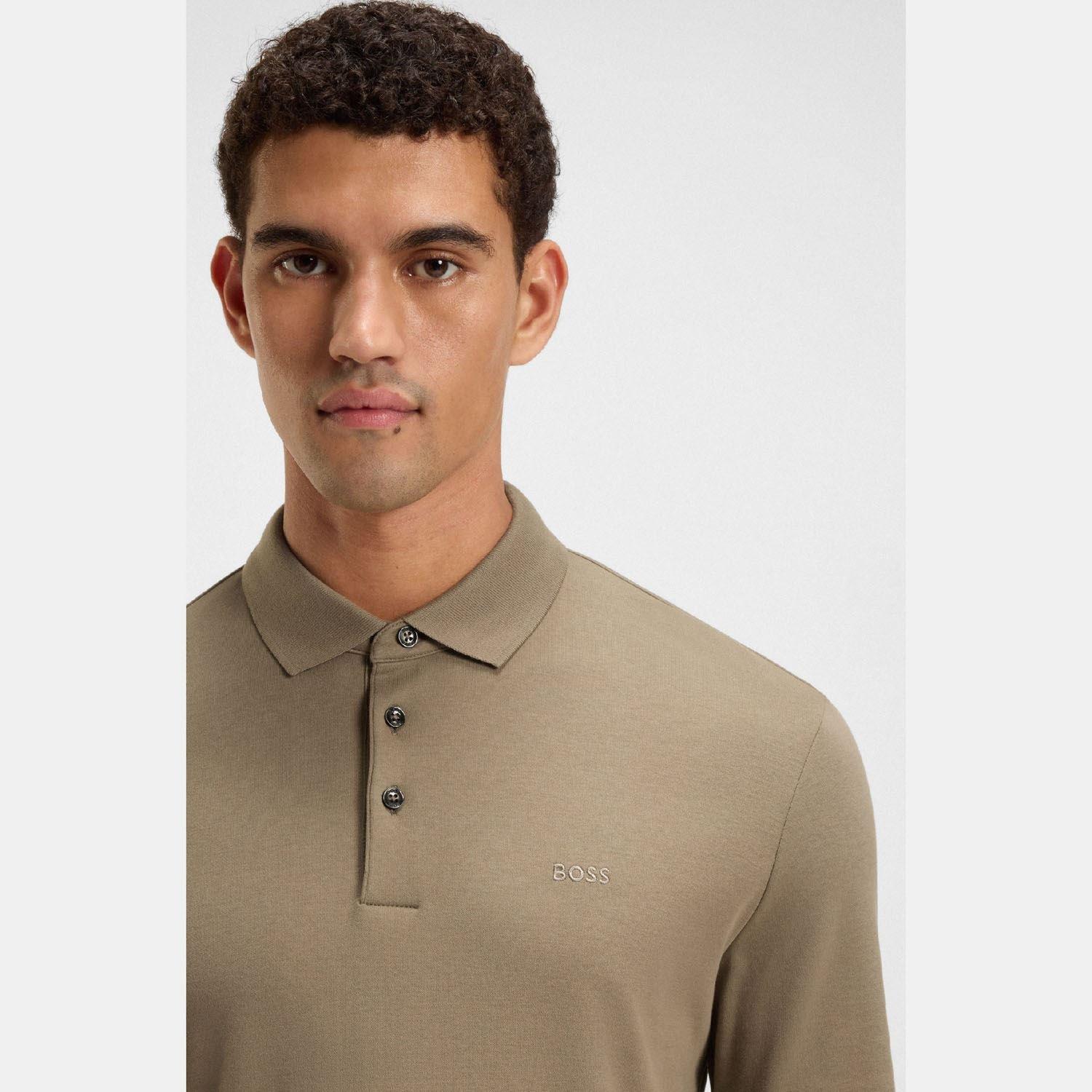 Brown - Boss - Pado 30 Long Sleeve Polo Shirt - 3